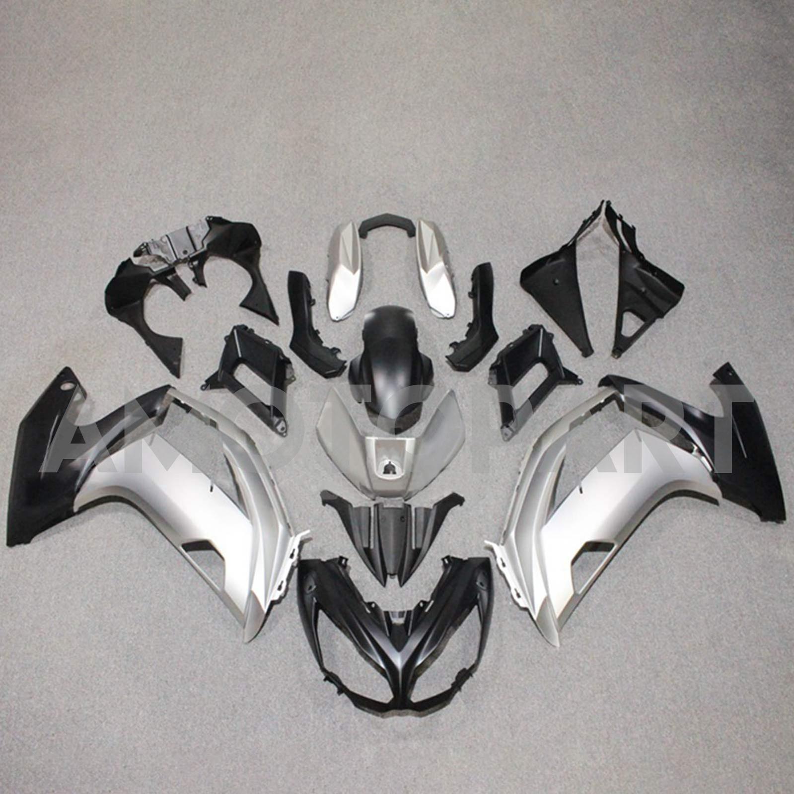 Amotopart 2012-2016 Kawasaki Ninja 650 Kit de carenado plateado y negro