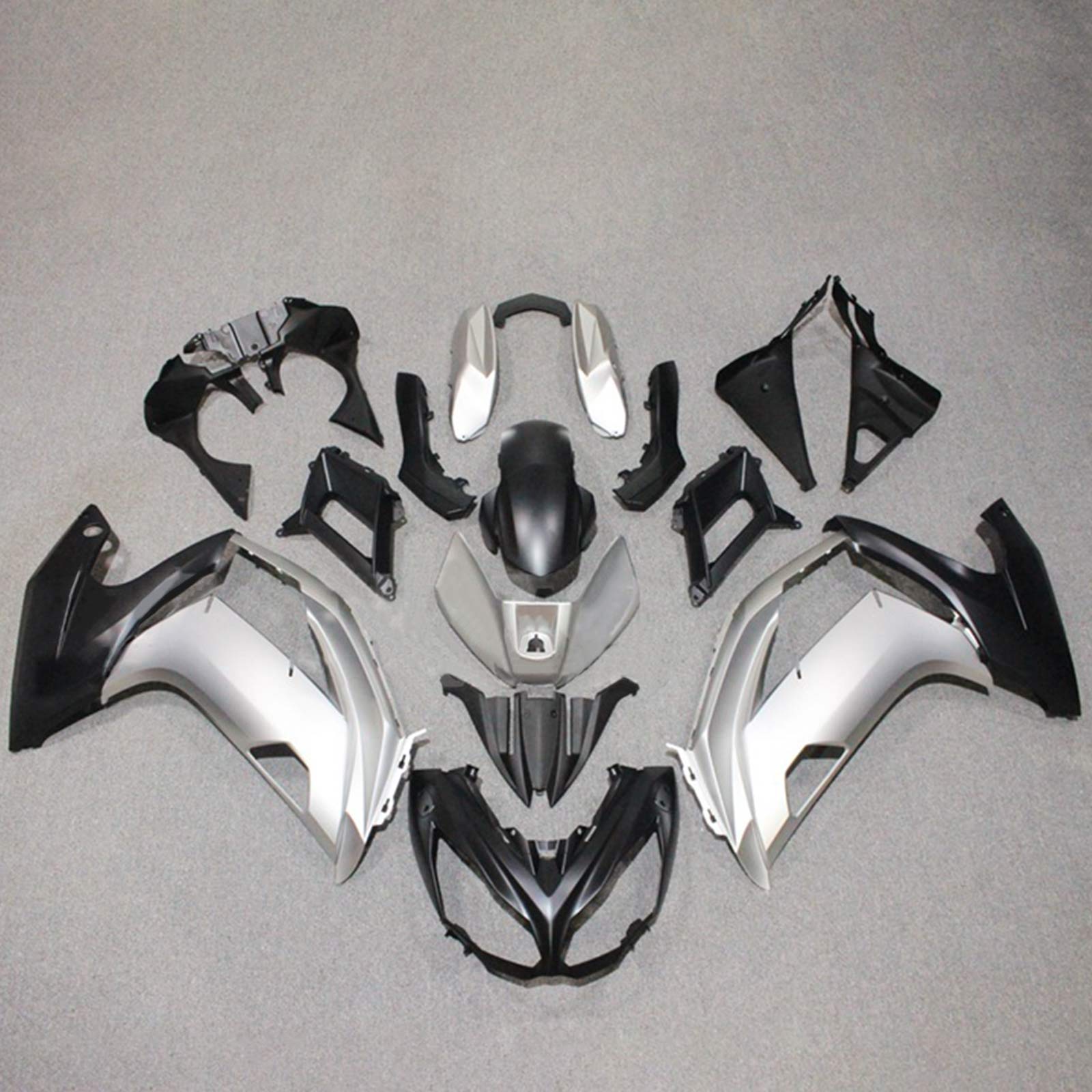 Amotopart 2012–2016 Kawasaki Ninja 650 Verkleidungsset in Silber und Schwarz