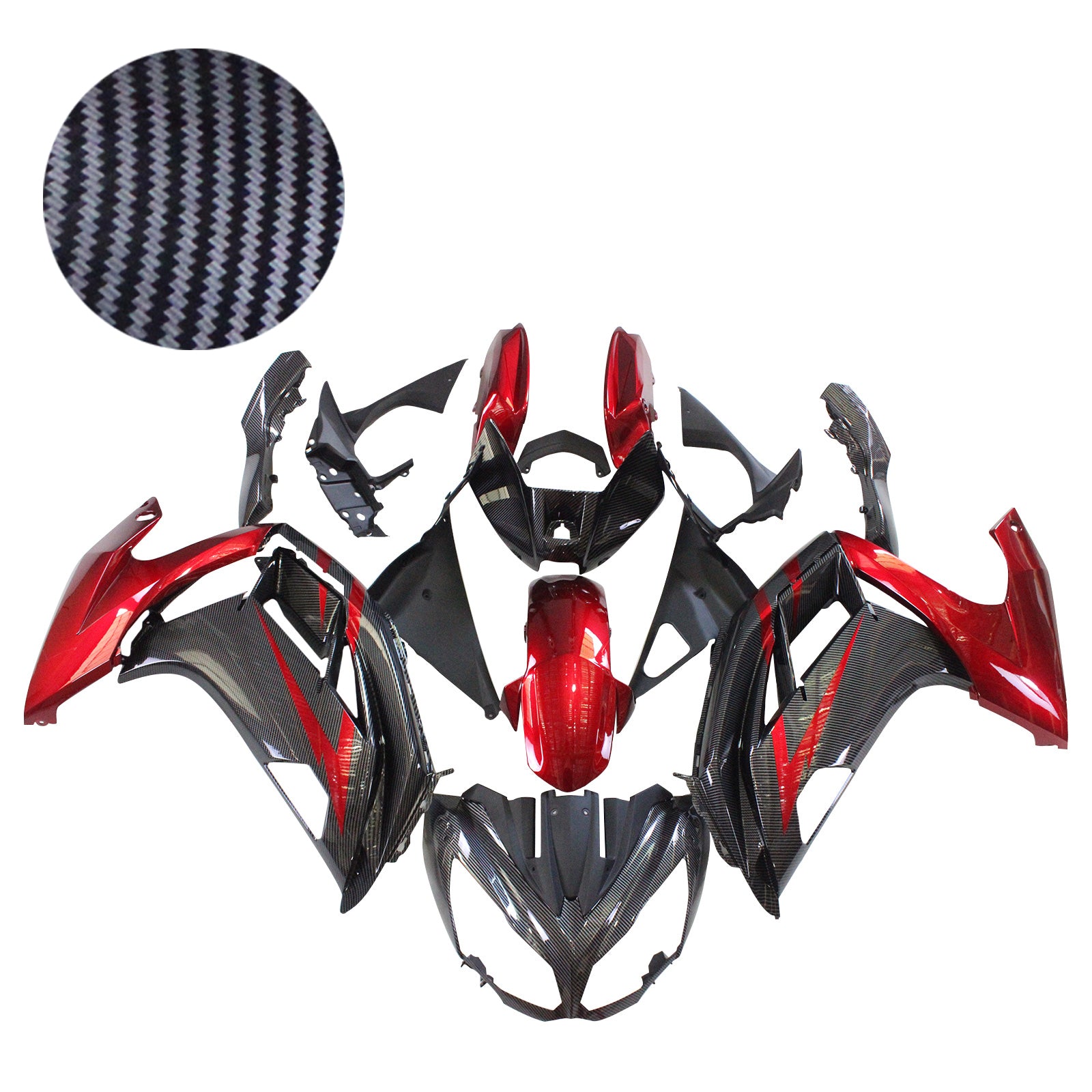 Amotopart 2012-2016 Kawasaki ER6F Ninja650 Carbon Fiber Red&Black Fairing Kit