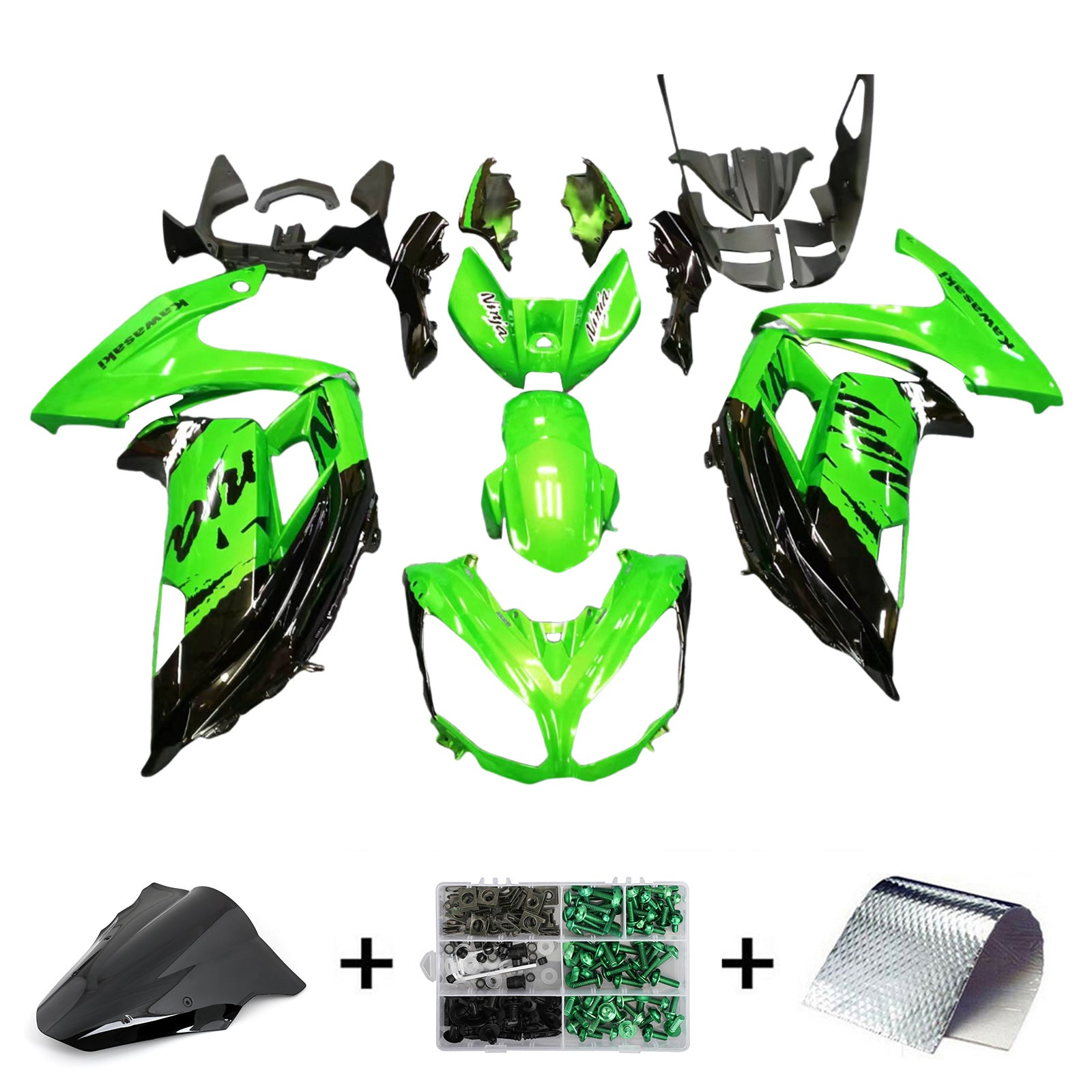 Amotopart 2012-2016 Kawasaki ER6F/Ninja650 Kit de carénage vert et noir