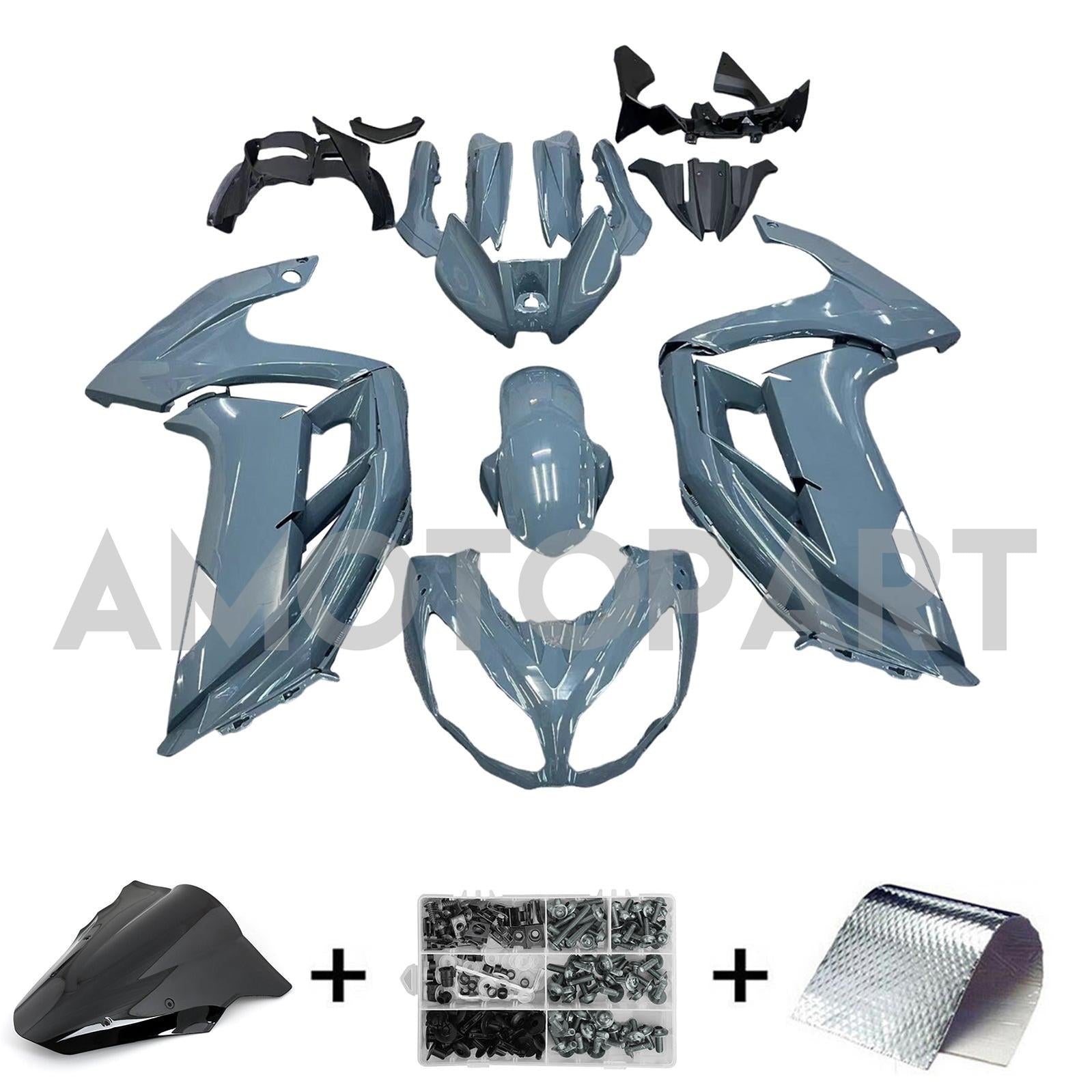Amotopart 2012-2016 Kawasaki ER6F/Ninja650 Black Grey Fairing Kit