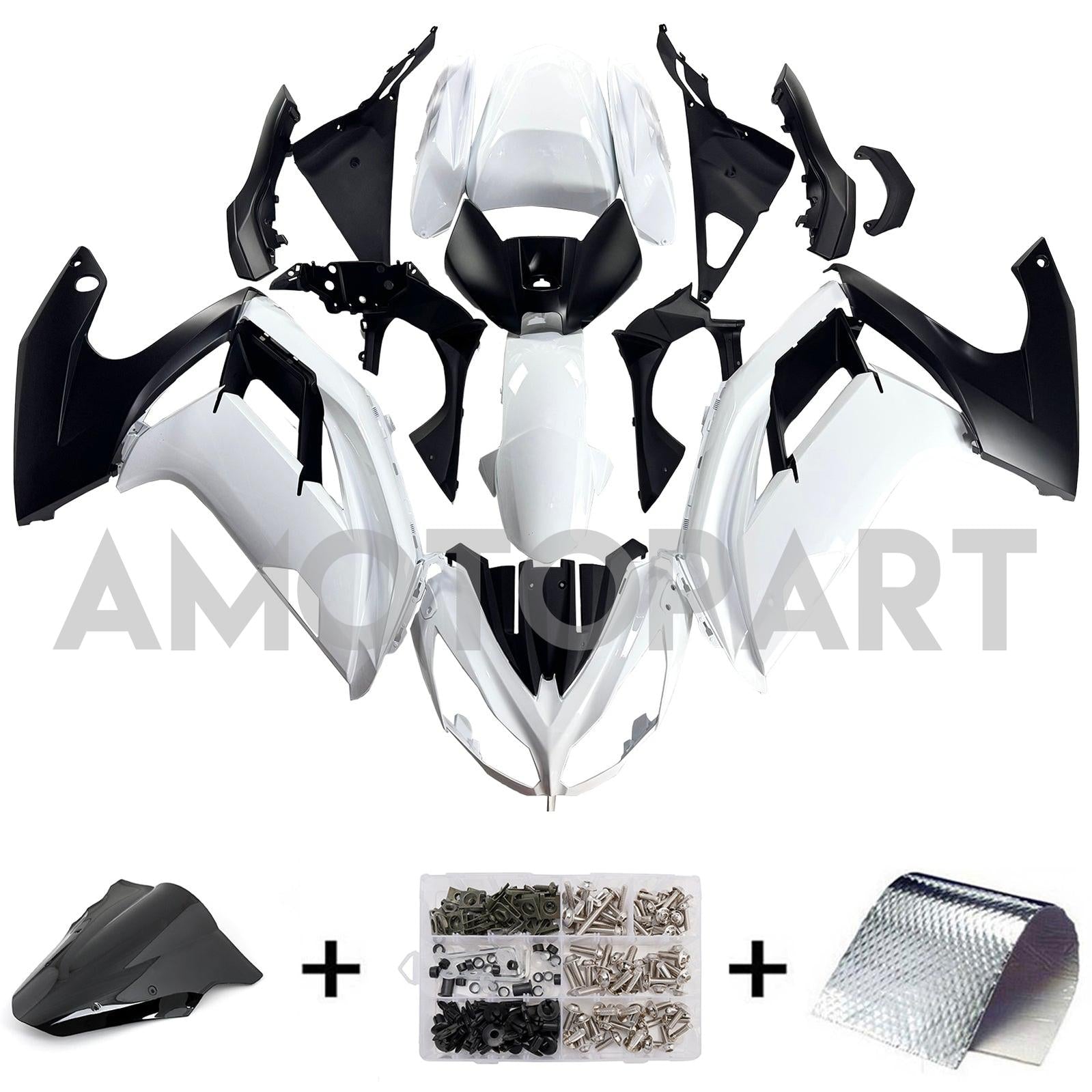 Amotopart 2012-2016 Kawasaki Ninja 650 ER6F Black White Fairing Kit