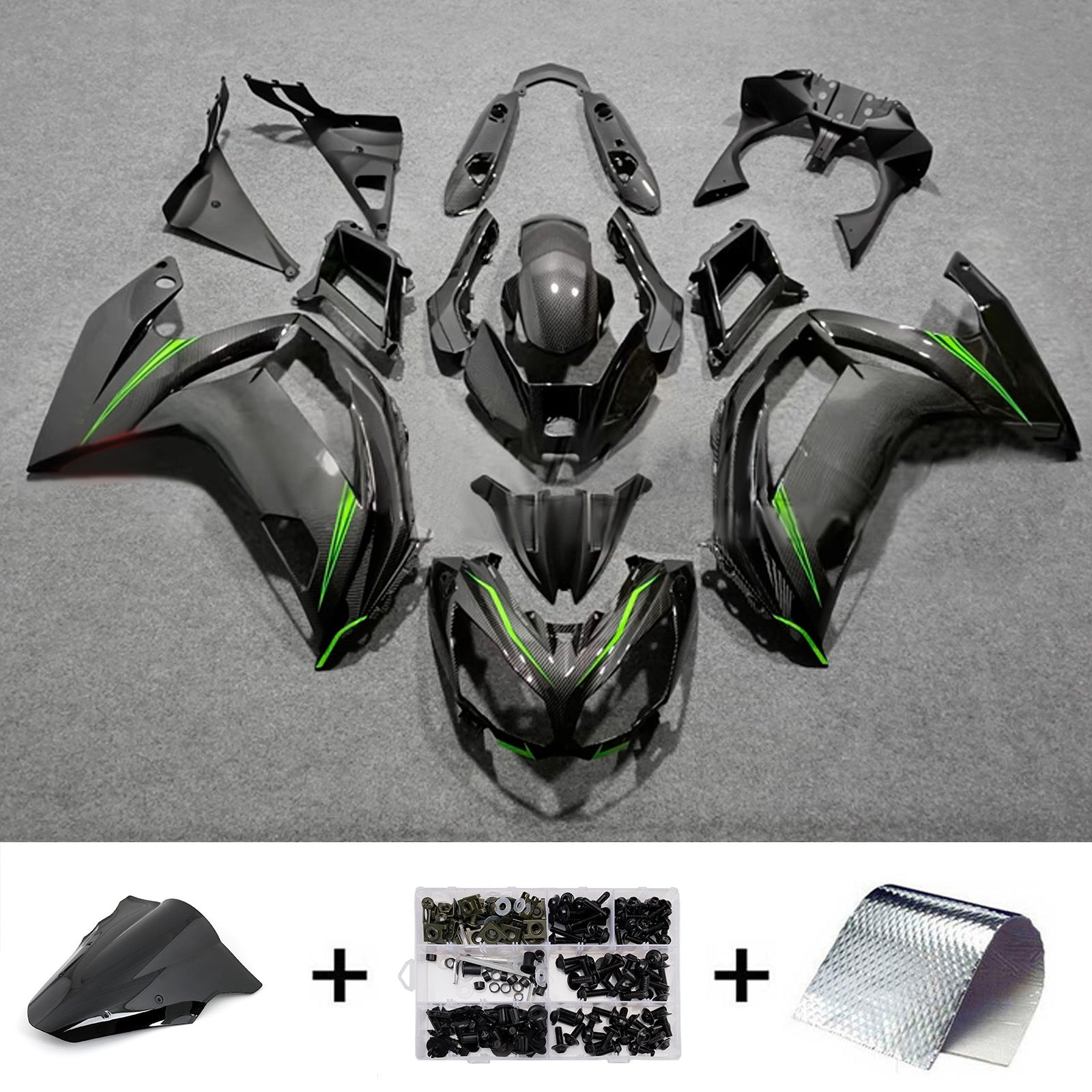 Amotopart 2012-2016 Kawasaki ER6F/Ninja650 Black Green Fairing Kit