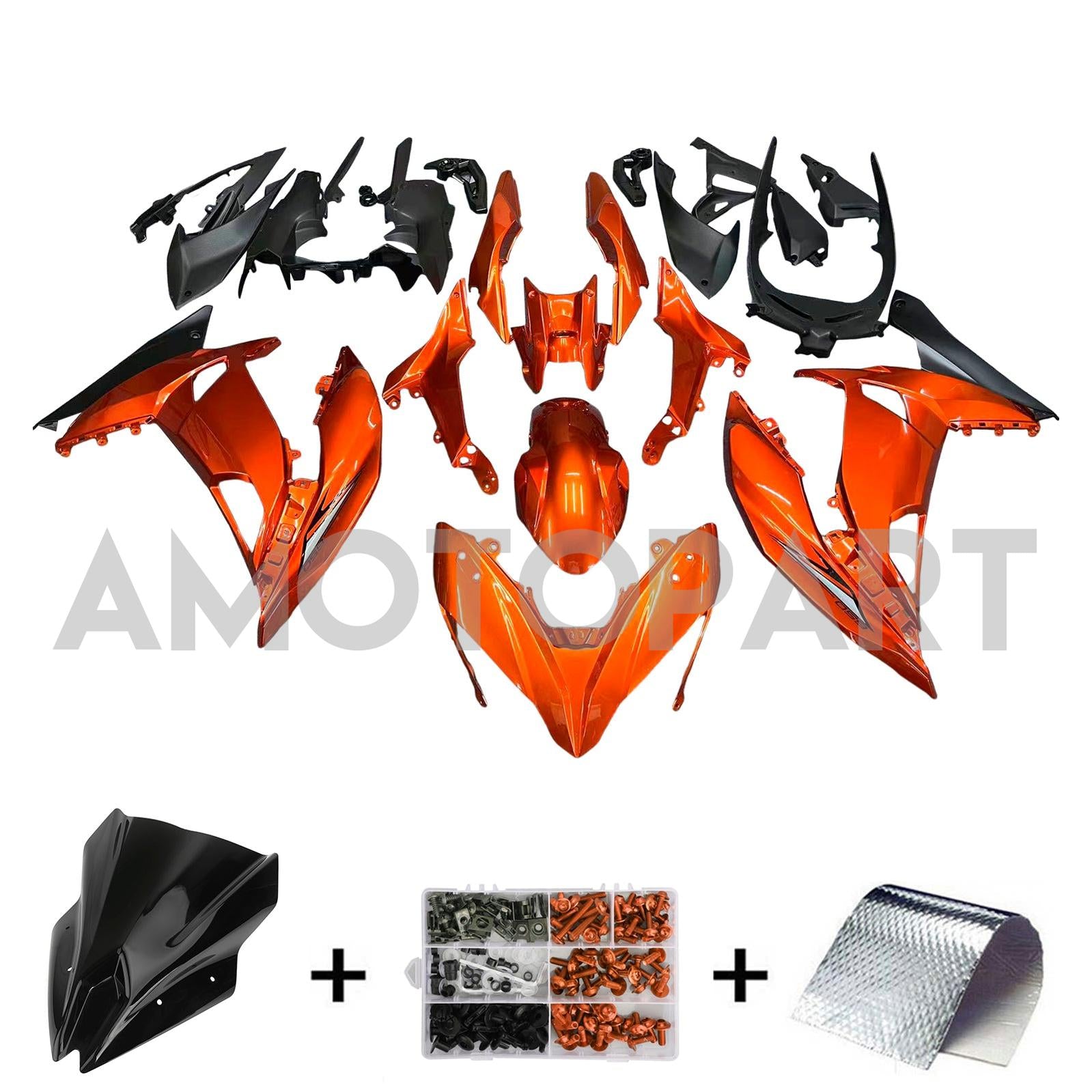 Amotopart Kawasaki ER6F/Ninja650R 2017-2019 Kit de carenado naranja oscuro brillante