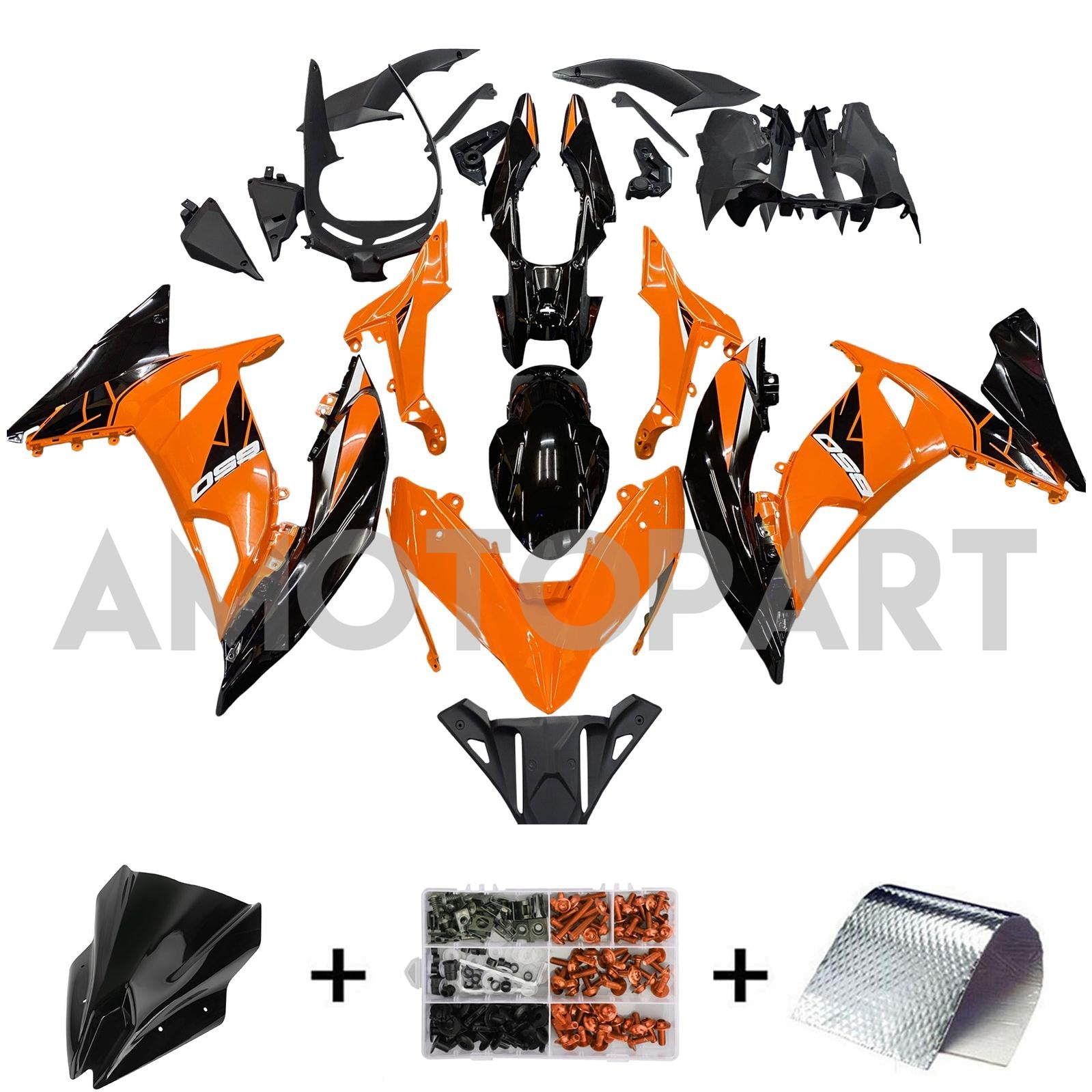 AMOTOPT KAWASAKI ER6F/NINJA650R 2017-2019 Kit de carenagem Orange & Black