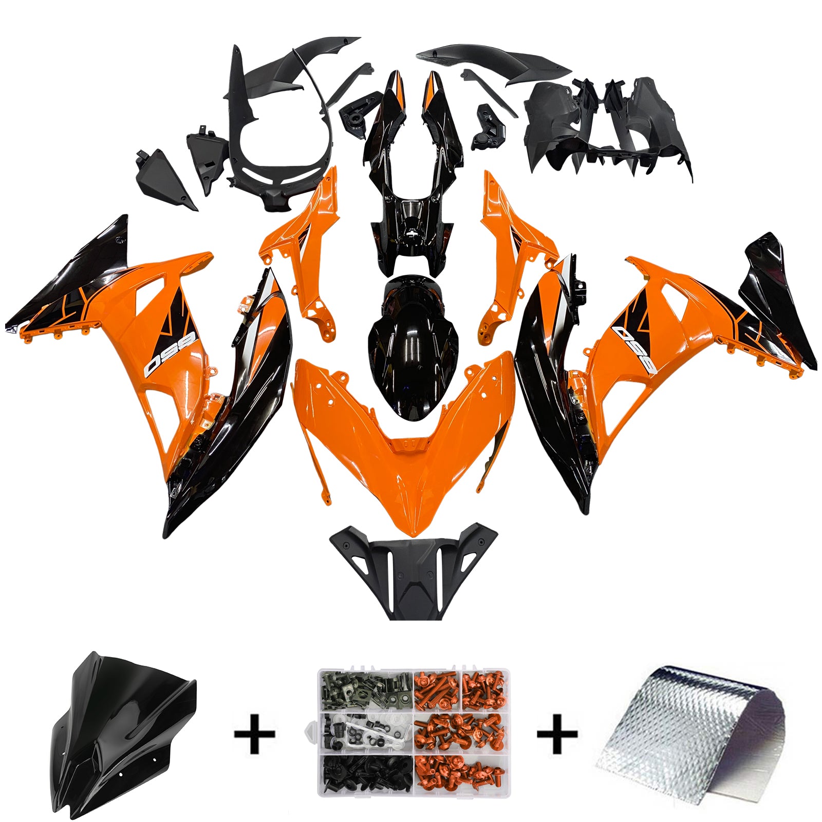 Amotopart Kawasaki ER6F/Ninja650R 2017-2019 Orange & Black Fairing Kit