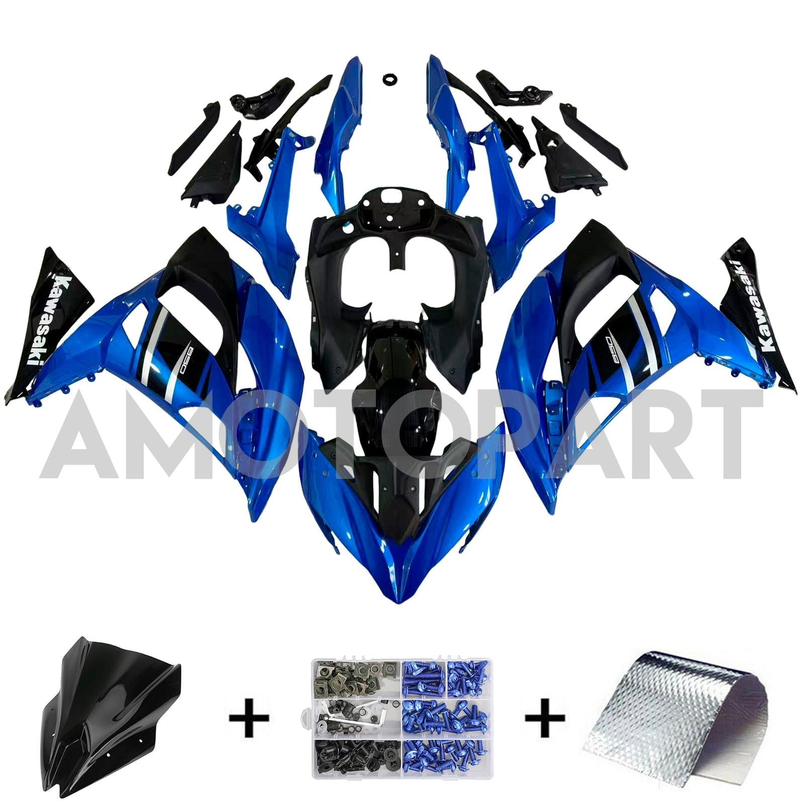 Amotopart Kawasaki ER6F/Ninja650R 2017-2019 Kit de carenado azul brillante