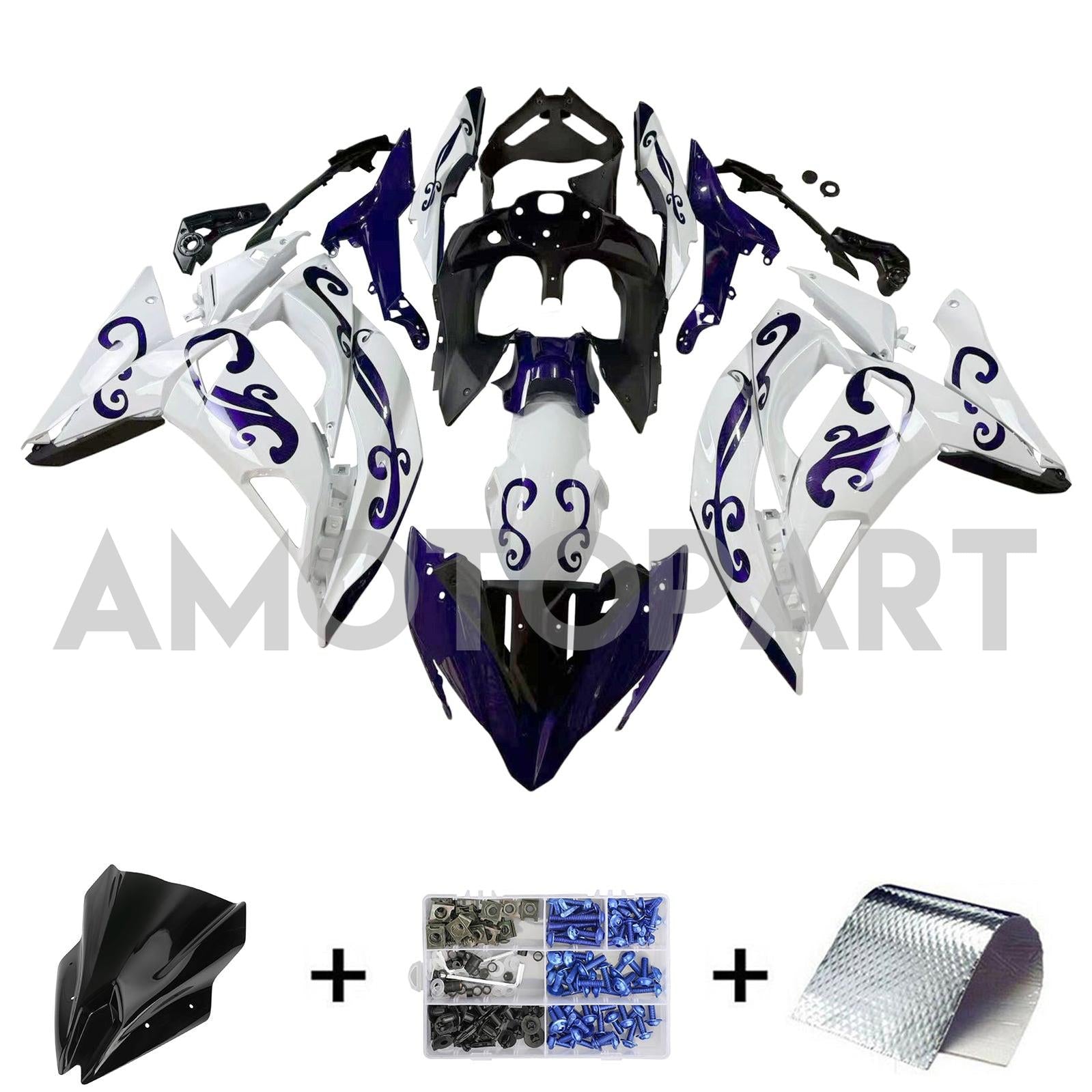 Amotopart Kawasaki ER6F/Ninja650R 2017-2019 Kit de carenado blanco y azul