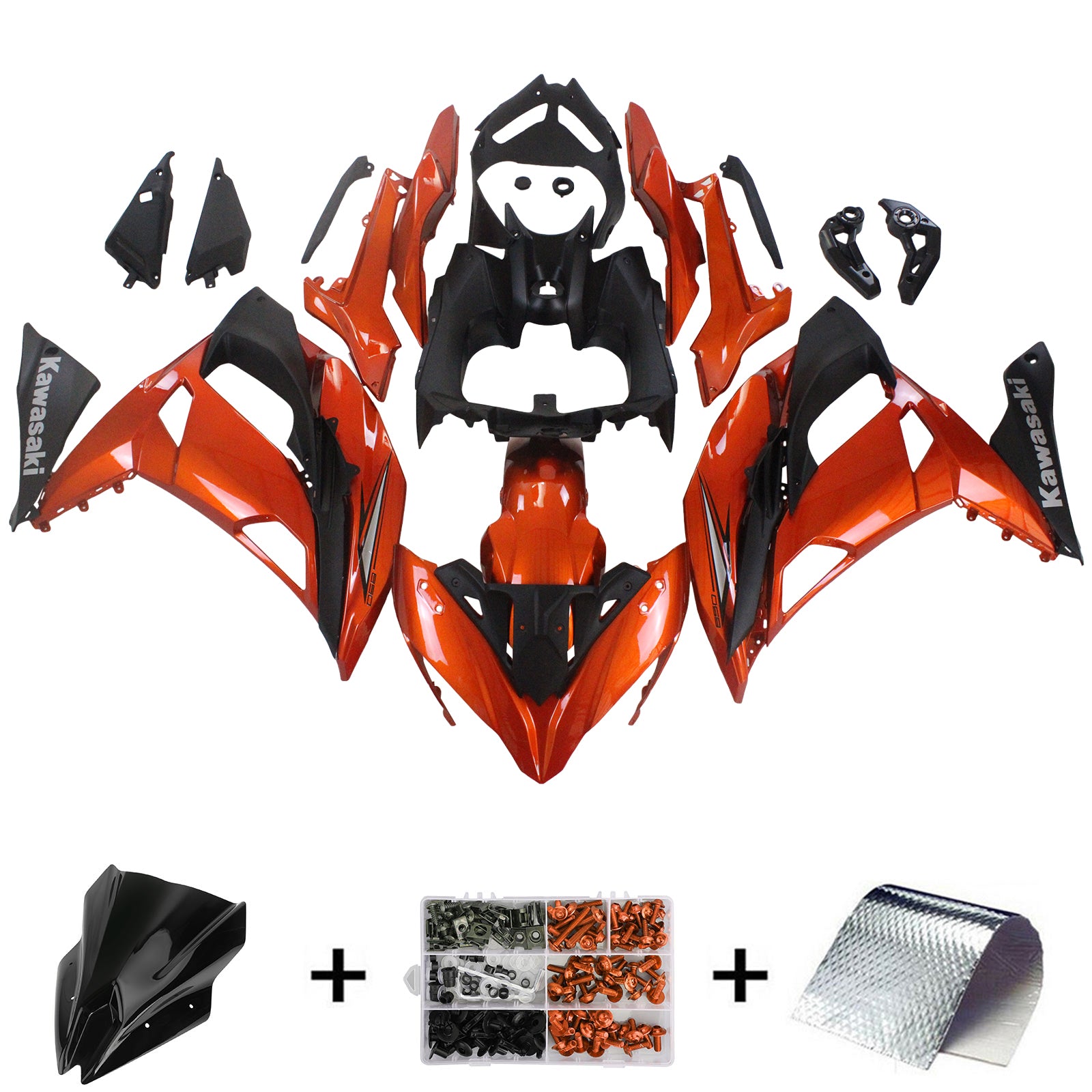 Amotopart Kawasaki ER6F/Ninja650R 2017-2019 Kit de carenado naranja brillante