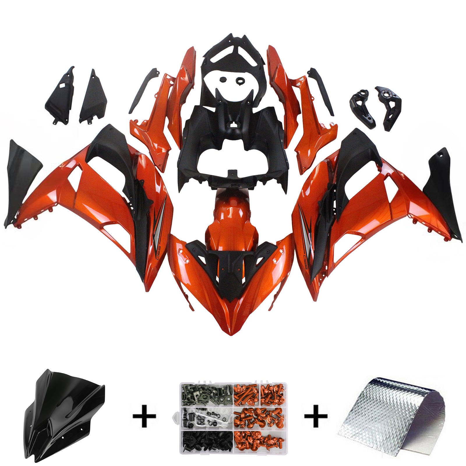 Amotopart Kawasaki ER6F/Ninja650R 2017-2019 Glossy Orange Fairing Kit