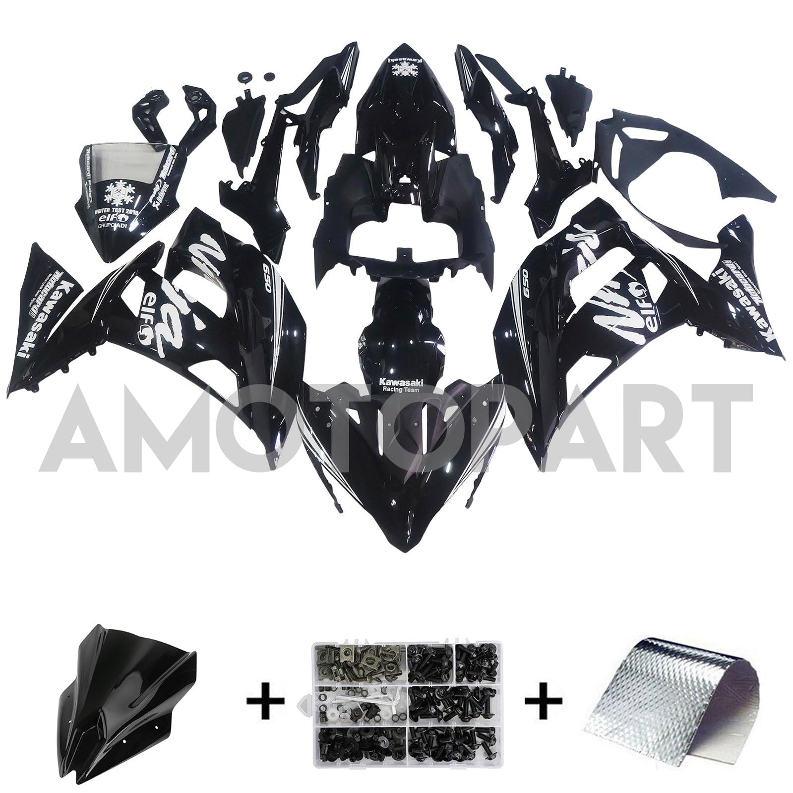 Amotopart 2017-2019 Kawasaki ER6F/NINJA 650R Black Style 1 Fairing Kit