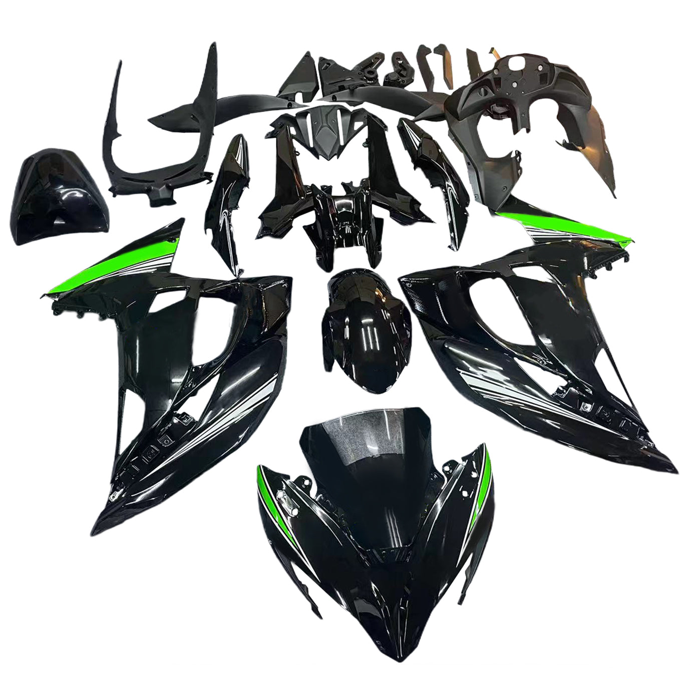 Amotopart 2017-2019 Kawasaki ER6F/Ninja650R Schwarz&Green Style4 Verkleidungssatz