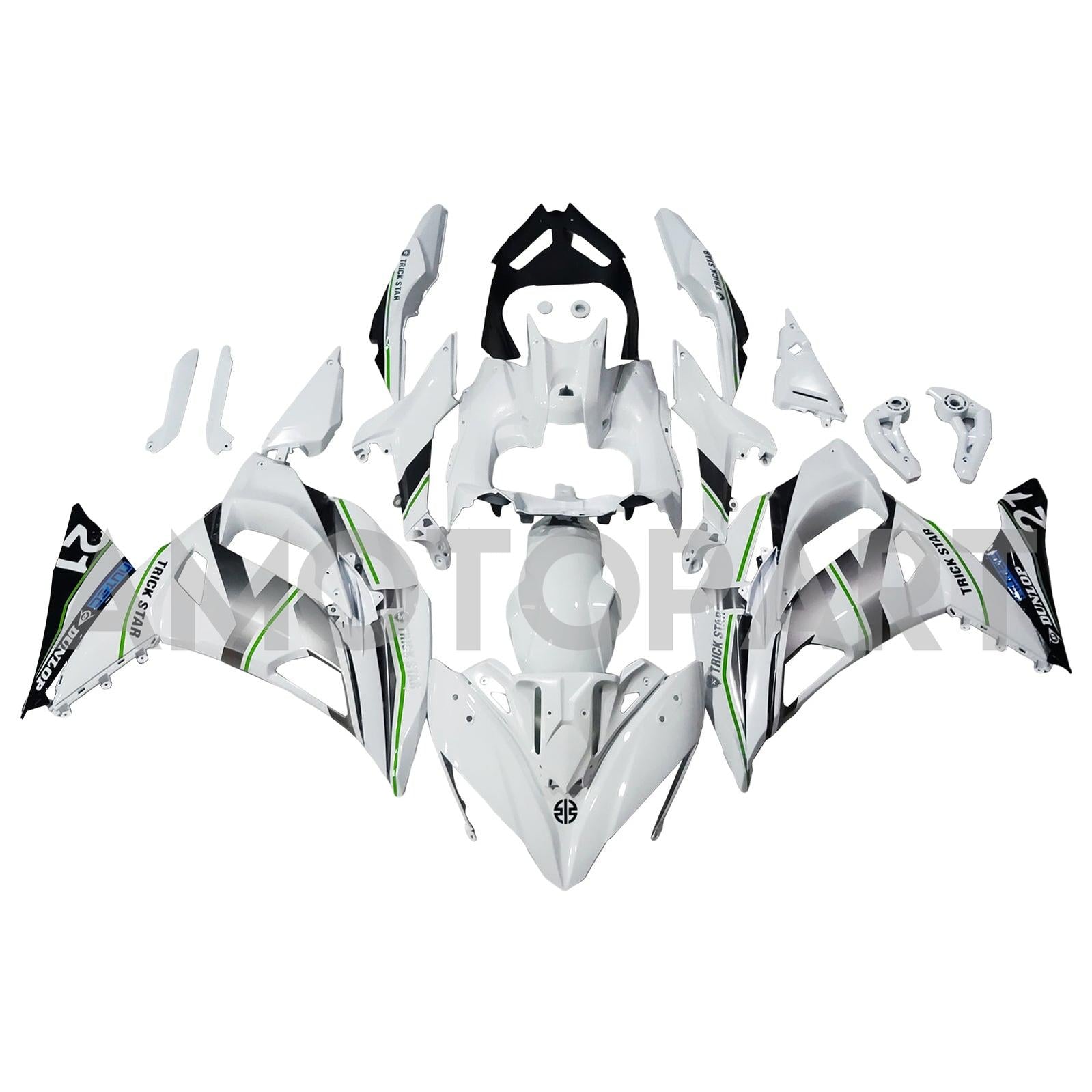Amotopart 2017-2019 Kawasaki ER6F/Ninja650R White med Green Stripe Fairing Kit