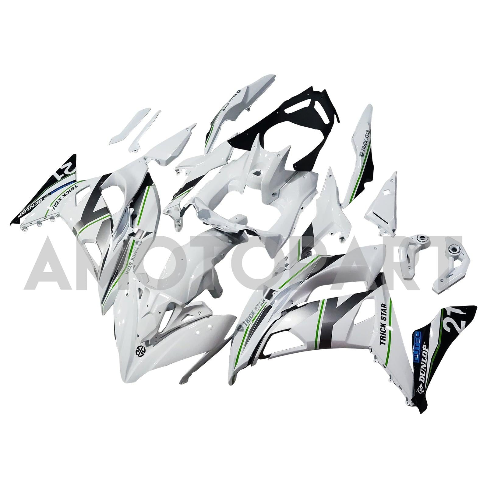 Amotopart 2017-2019 Kawasaki ER6F/Ninja650r Weiß mit Green Stripe Fairing Kit