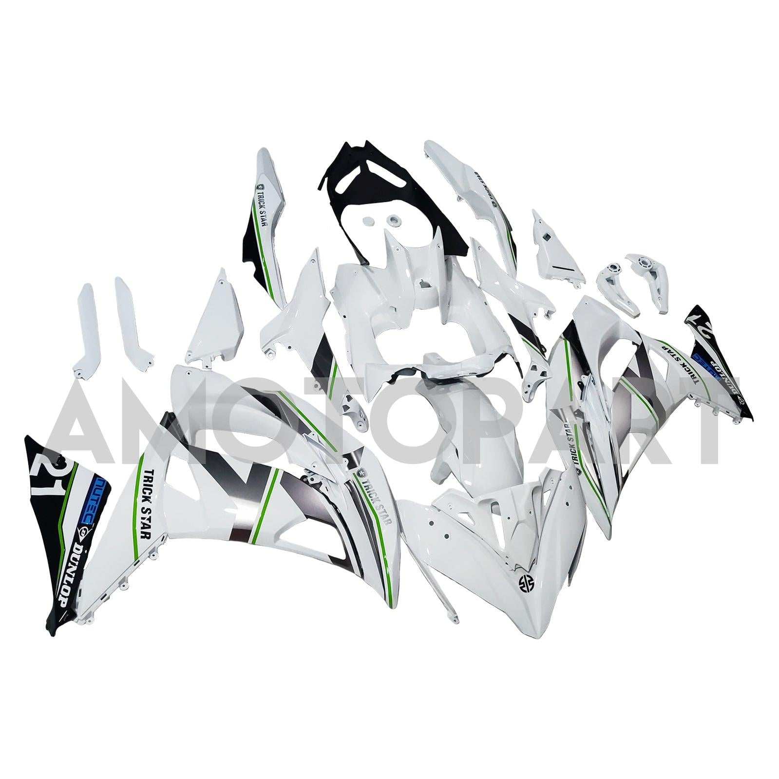 Amotopart 2017-2019 Kawasaki ER6F/Ninja650R White med Green Stripe Fairing Kit