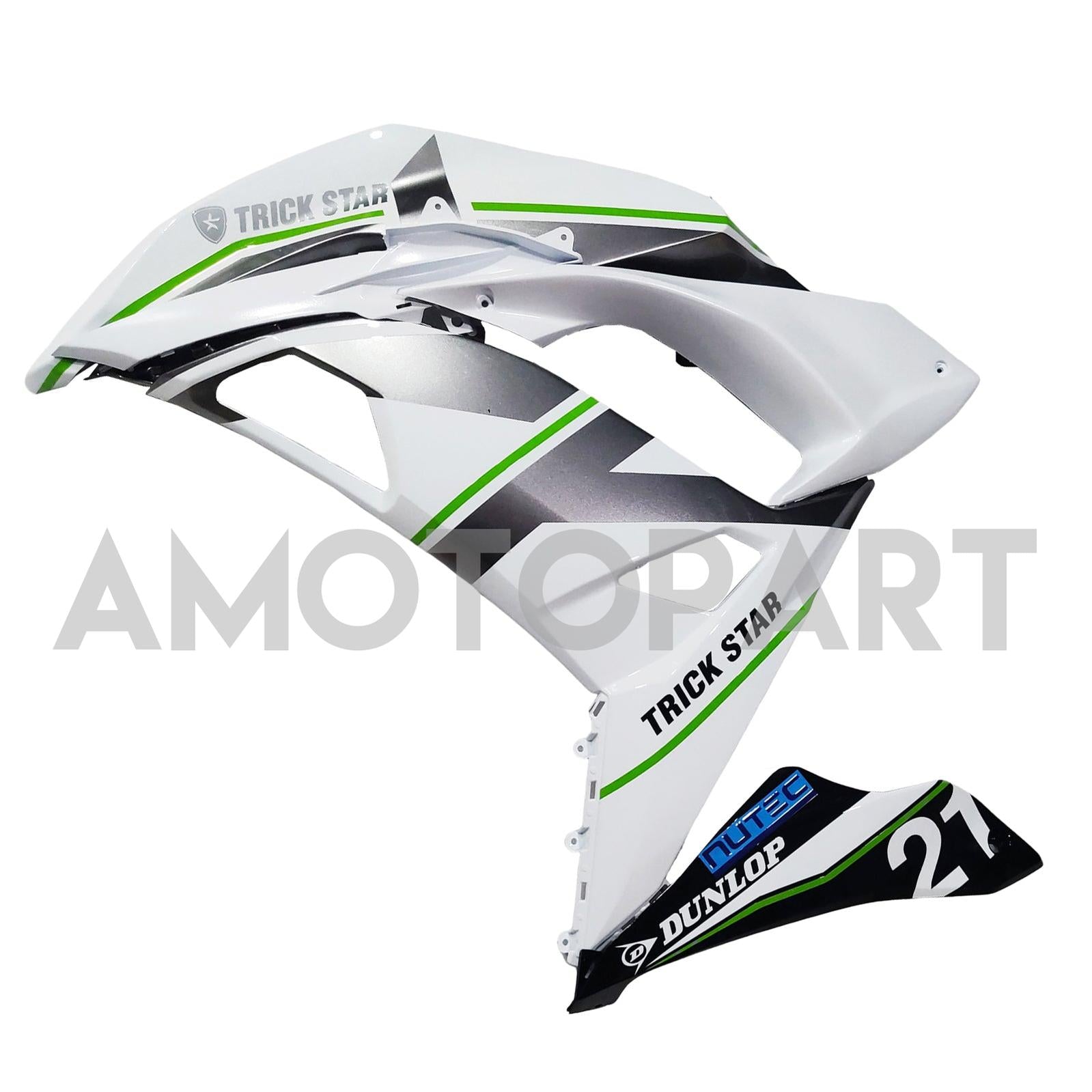 Amotopart 2017-2019 Kawasaki ER6F/Ninja650R White med Green Stripe Fairing Kit