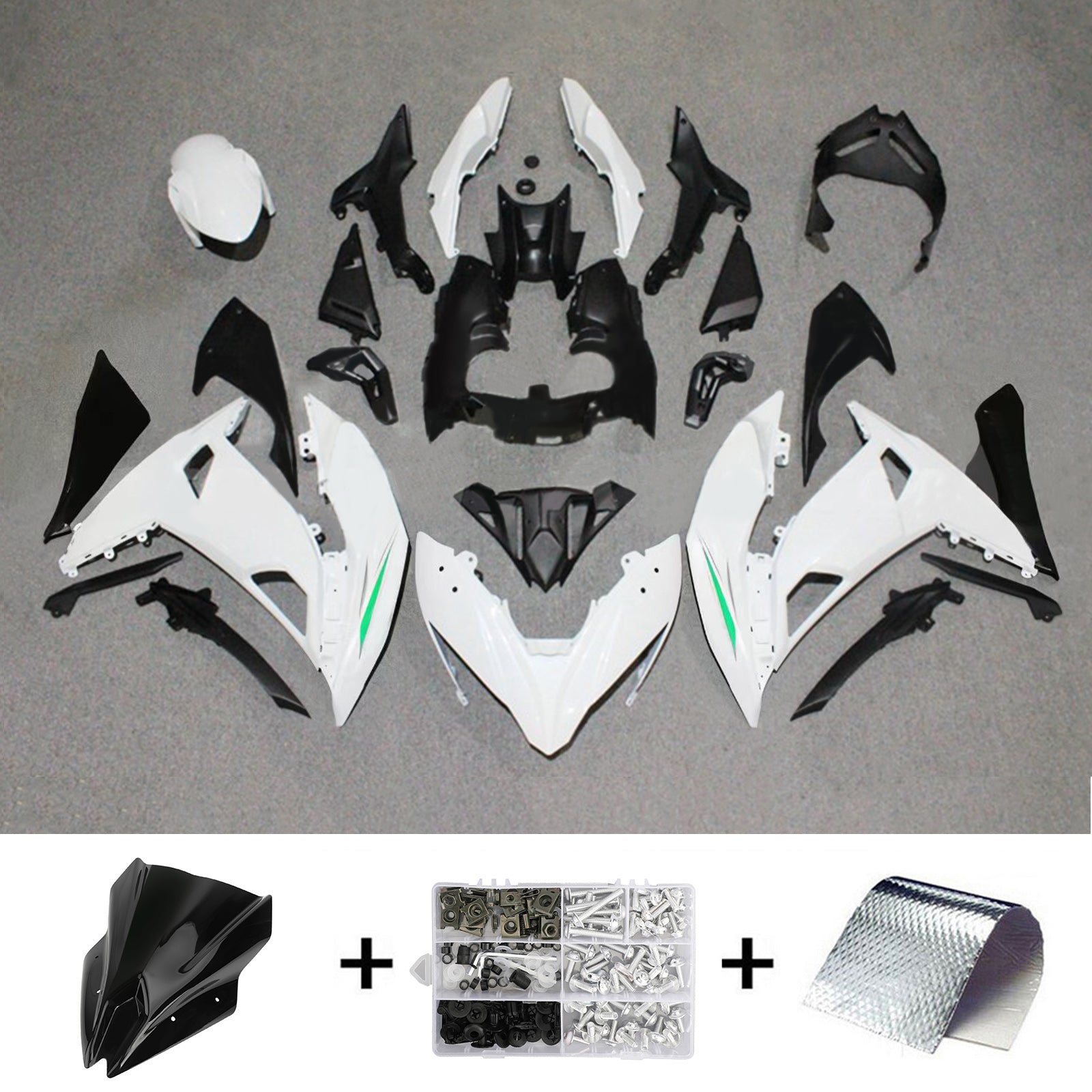 Amotopart 2017-2019 Kawasaki ER6F/Ninja650R White with Green Stripe Style2 Fairing Kit