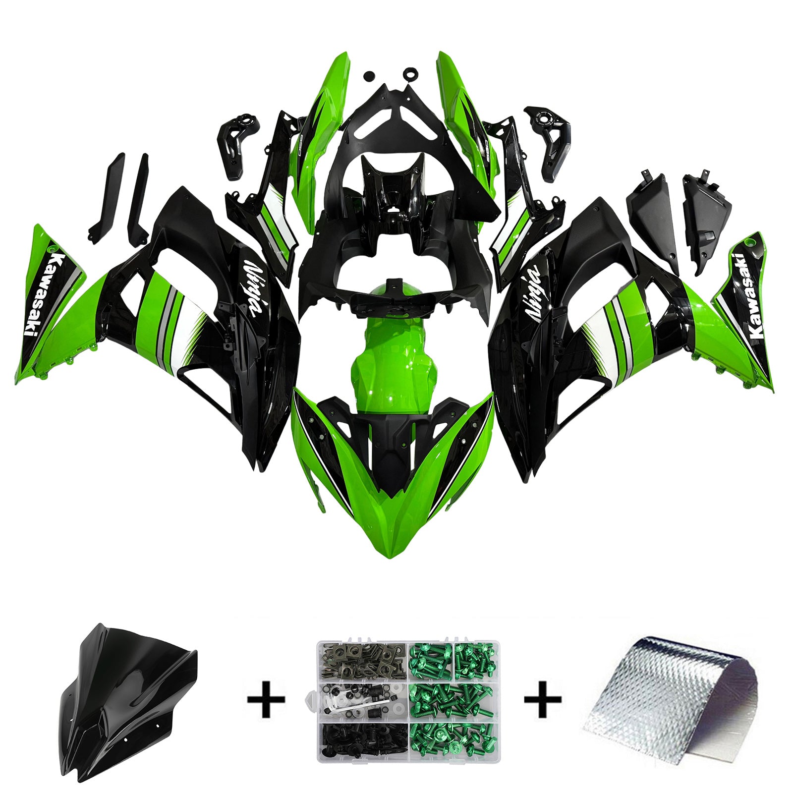 Amotopart 2017-2019 Kawasaki ER6F/Ninja650R Black&Green Style2 Fairing Kit