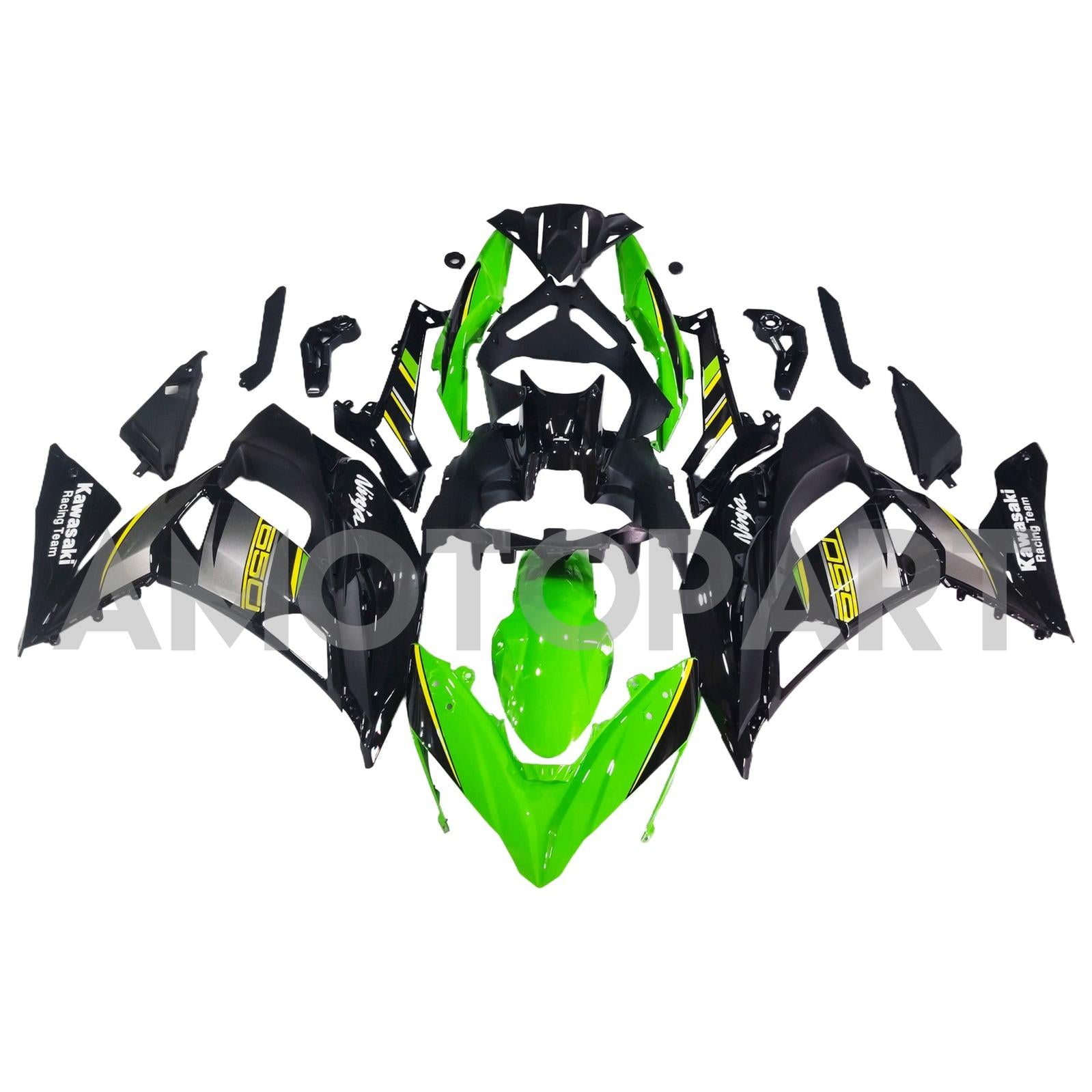 Amotopart 2017-2019 Kawasaki ER6F/Ninja650R Black&Green Style1 Fairing Kit