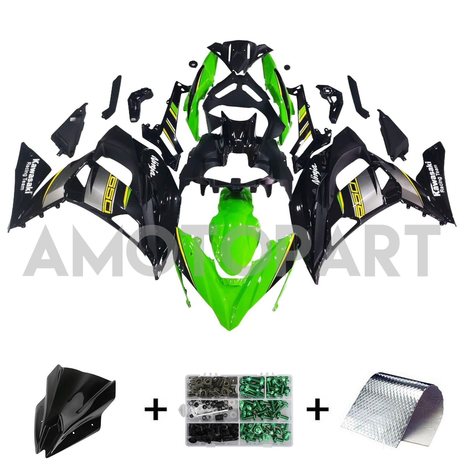 Amotopart 2017-2019 Kawasaki ER6F/Ninja650R Black&Green Style1 Fairing Kit
