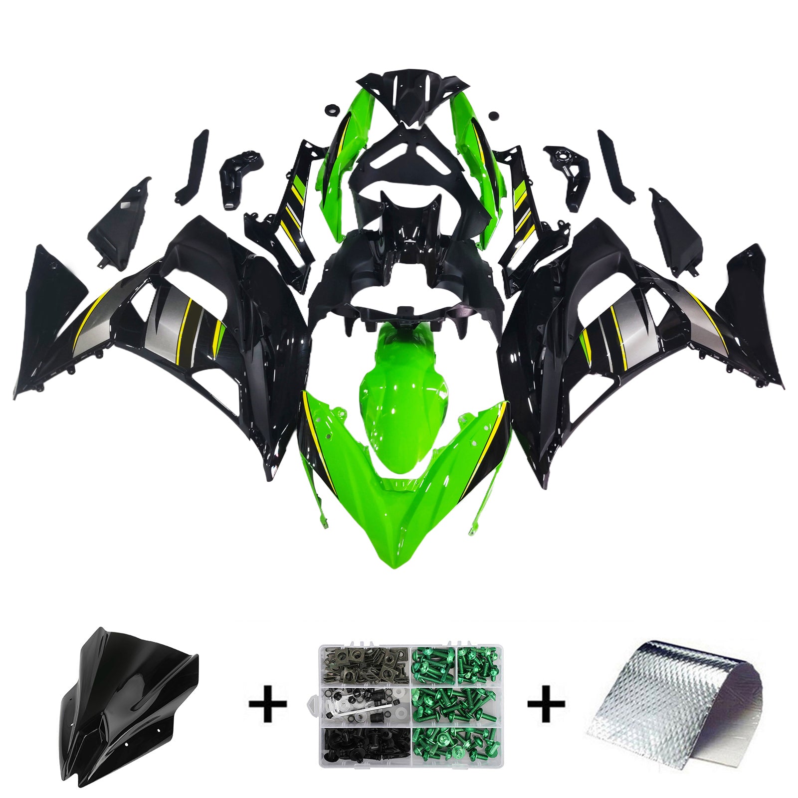 Amotopart 2017-2019 Kawasaki ER6F/Ninja650R Black&Green Style1 Fairing Kit