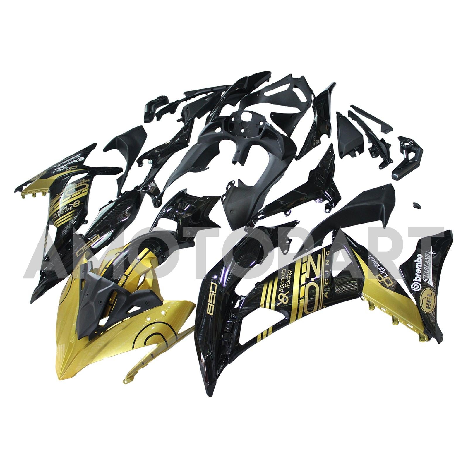 Amotopart 2017-2019 Kawasaki ER6F/Ninja650R Kit de carenado negro dorado
