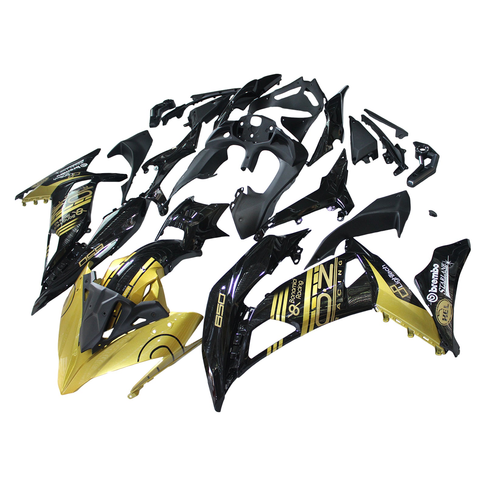 Amotopart 2017-2019 Kawasaki ER6F/Ninja650R Black Gold Fairing Kit