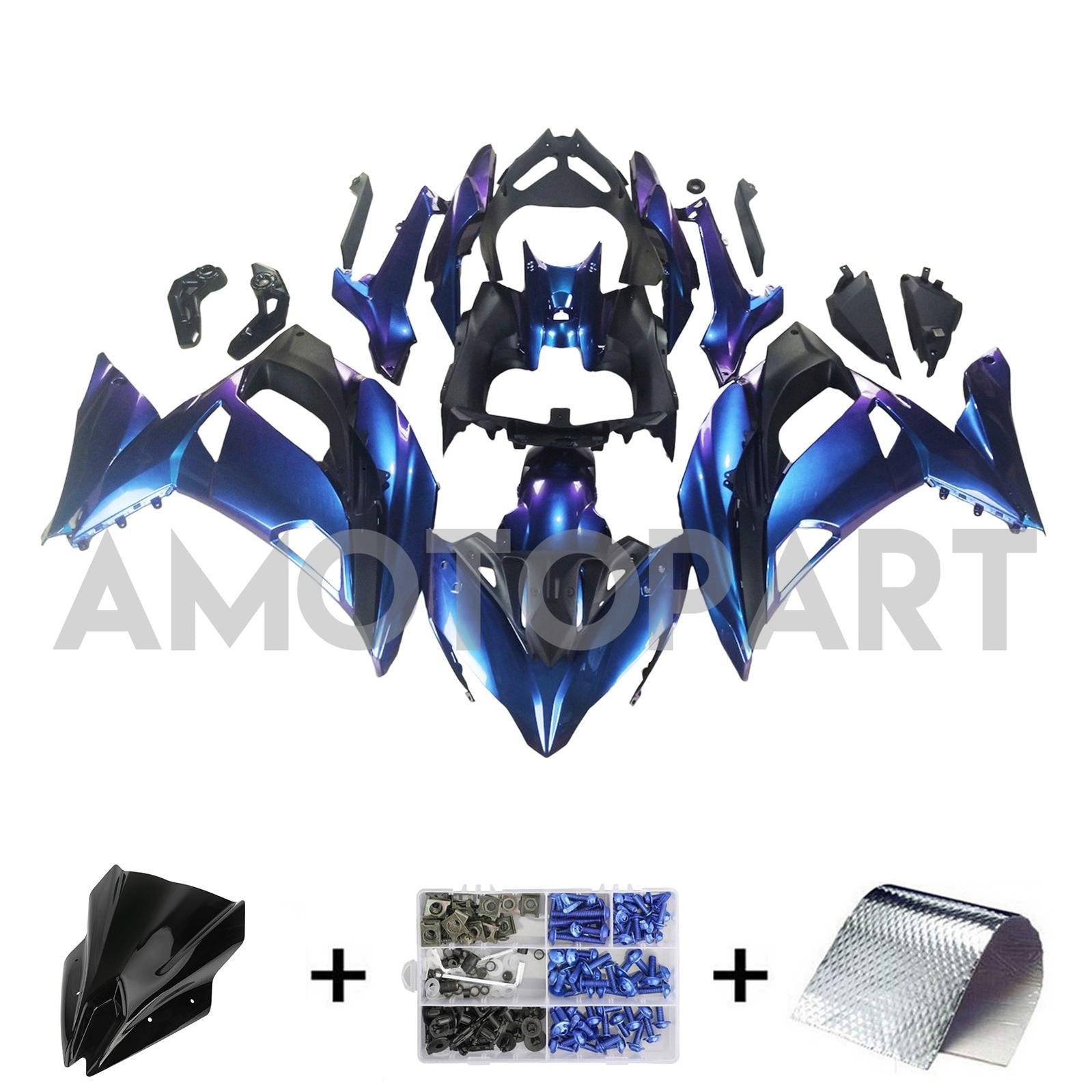 Amotopart 2017-2019 Kawasaki ER6F/Ninja650R Gradient Purple & 
 Blue Fairing Kit