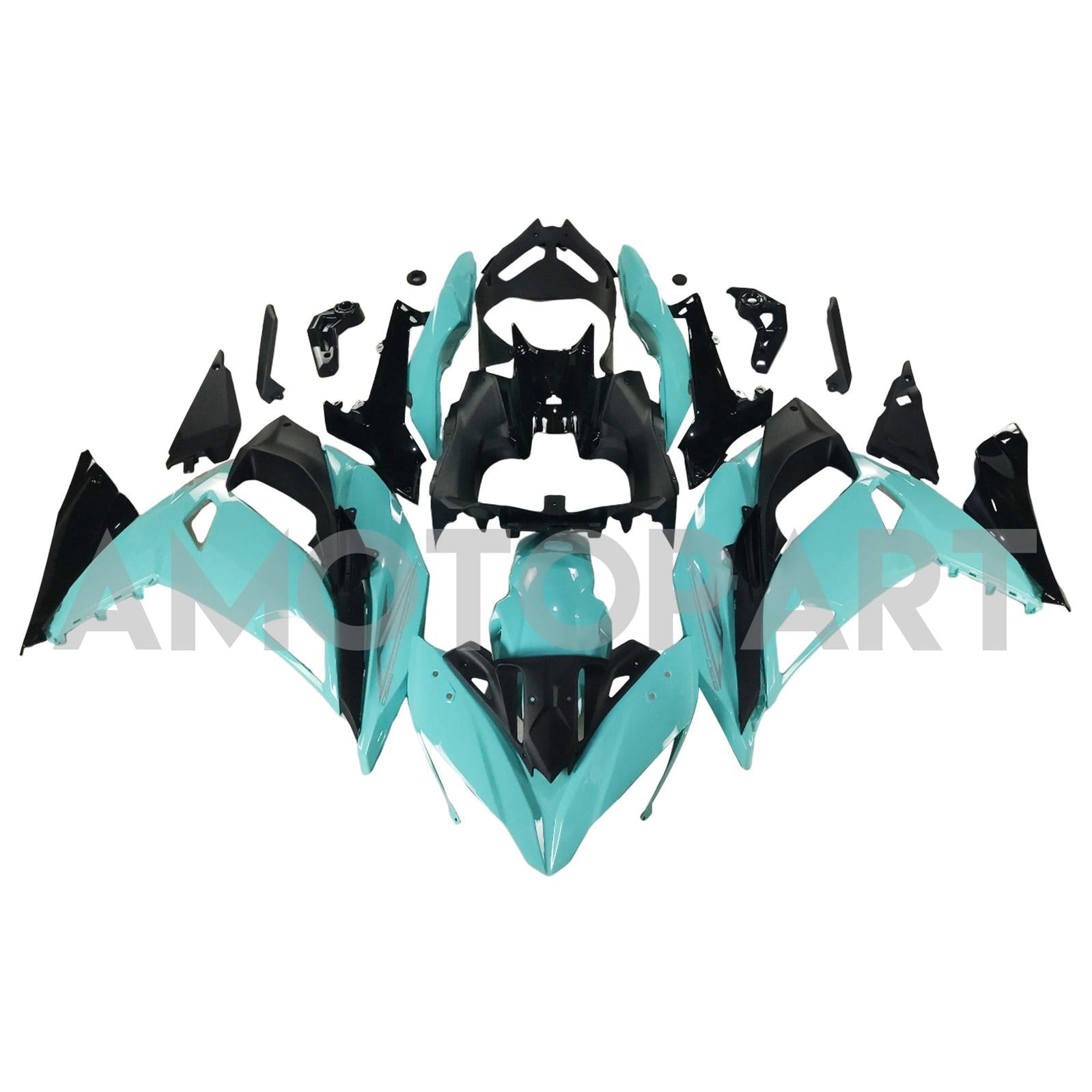 Amotopart 2017-2019 Kawasaki ER6F/Ninja650R Kit de carenado azul claro negro