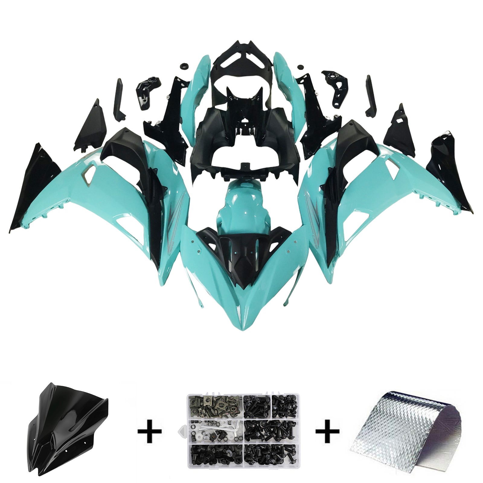 Amotopart 2017-2019 Kawasaki ER6F/Ninja650R Black Light Blue Fairing Kit