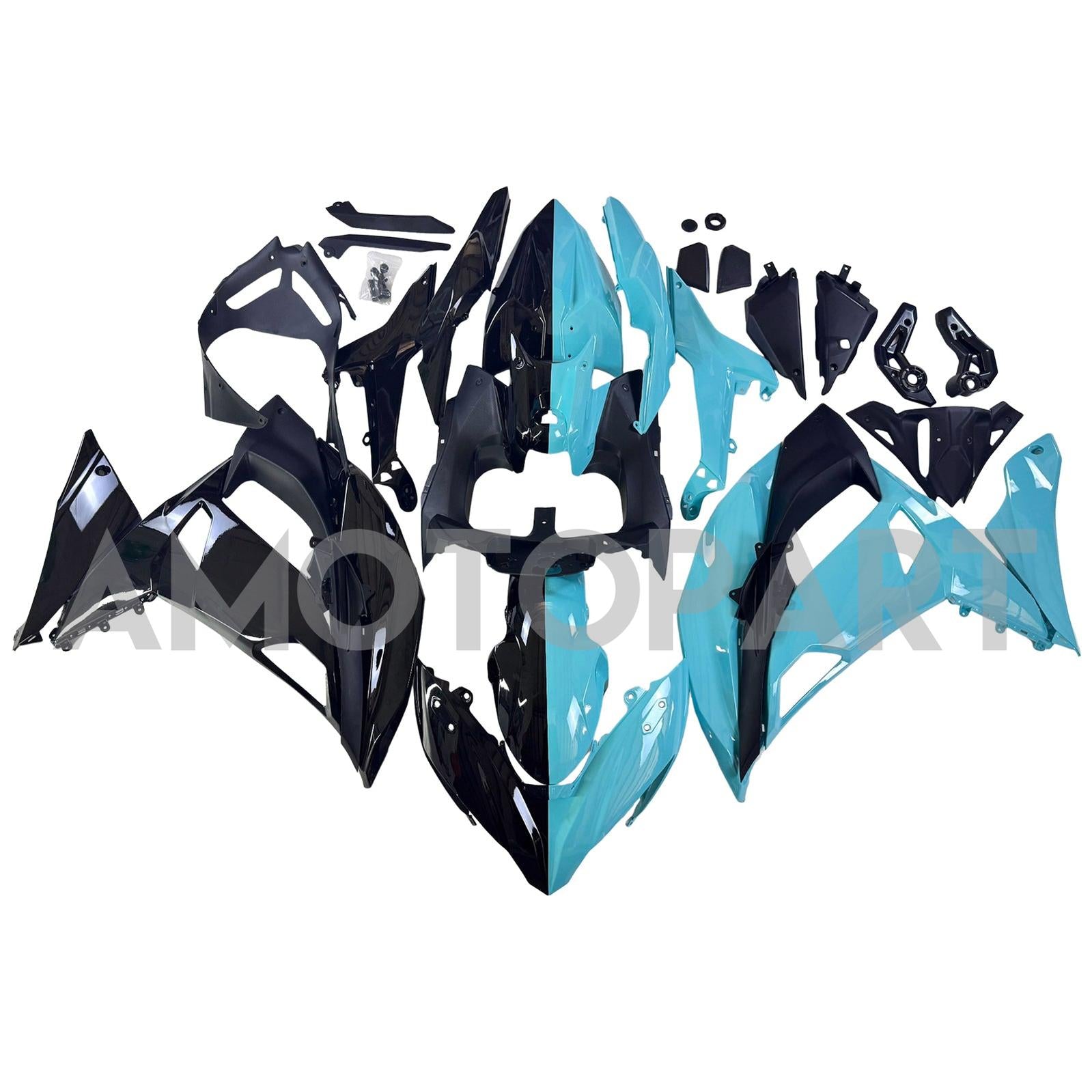 Amotopart 2017-2019 Kawasaki Ninja 650R ER6F Black Light Blue Fairing Kit
