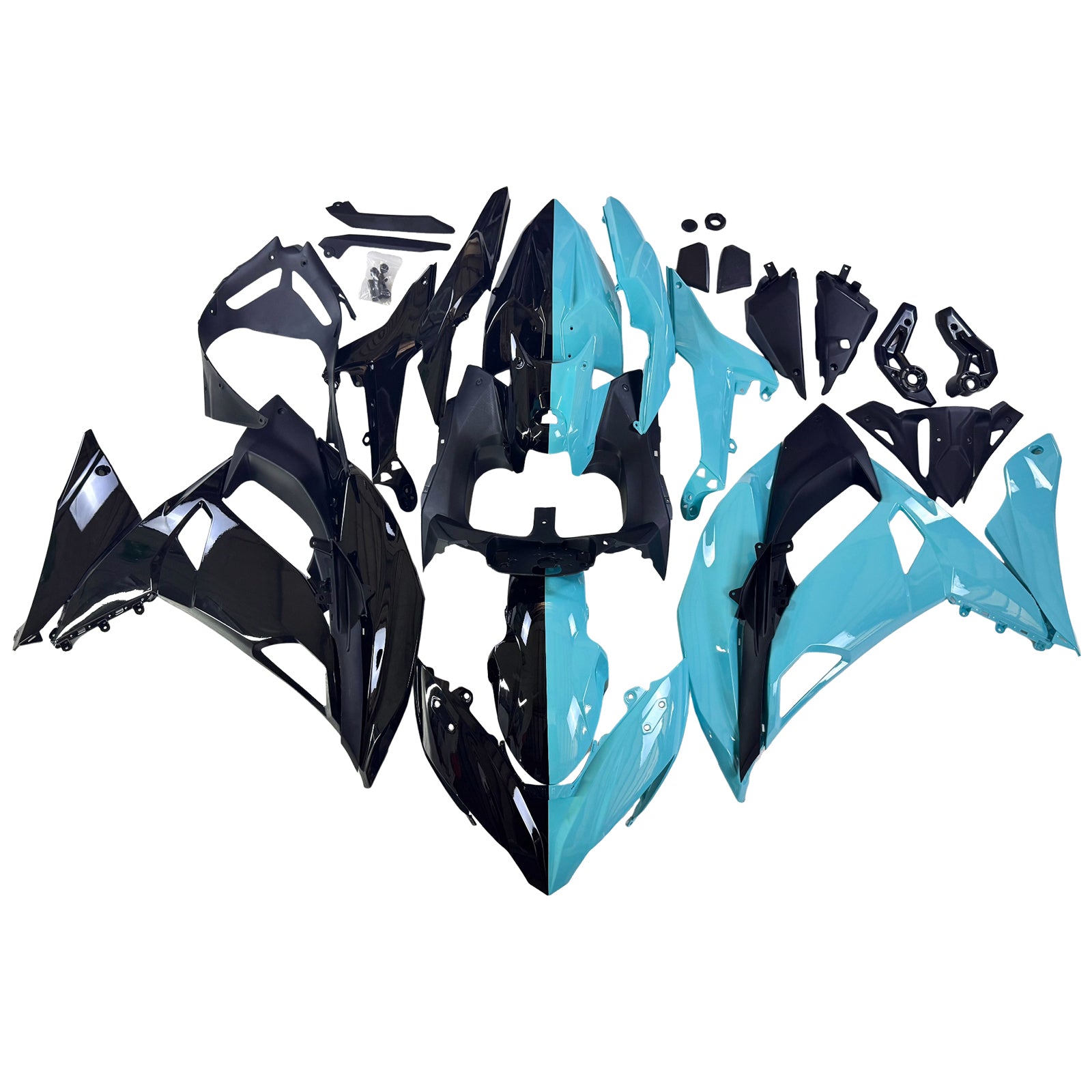 Amotopart 2017-2019 Kawasaki Ninja 650r ER6F Kit de carénage bleu clair noir