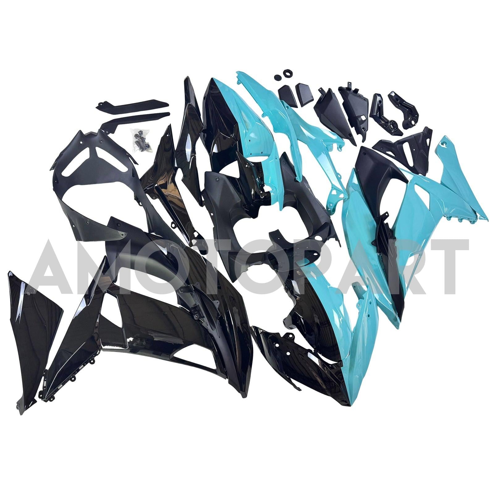 Amotopart 2017-2019 Kawasaki Ninja 650R ER6F Black Light Blue Fairing Kit