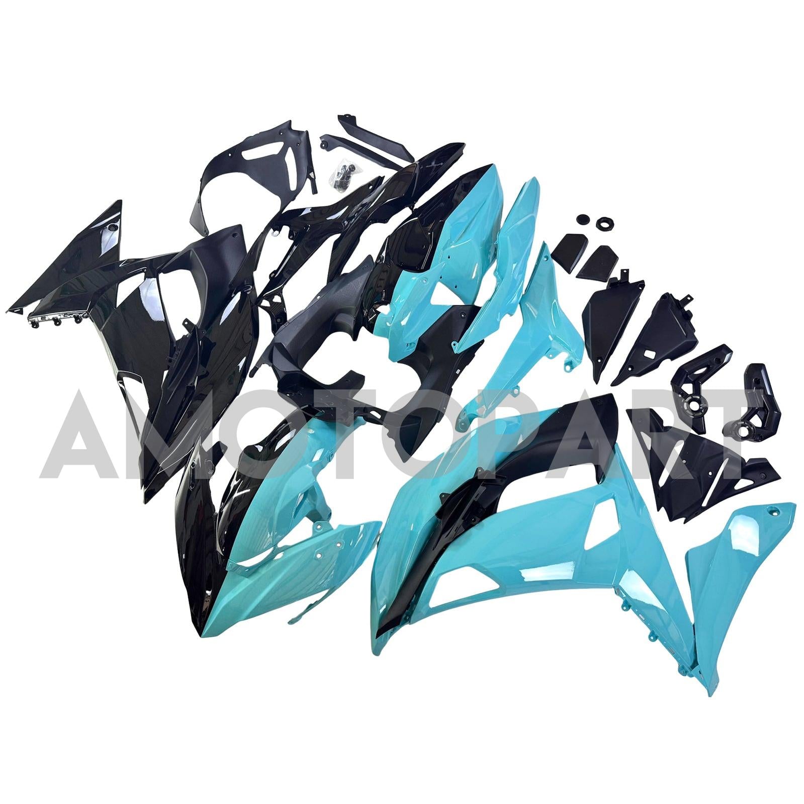 Amotopart 2017-2019 Kawasaki Ninja 650R ER6F Black Light Blue Fairing Kit