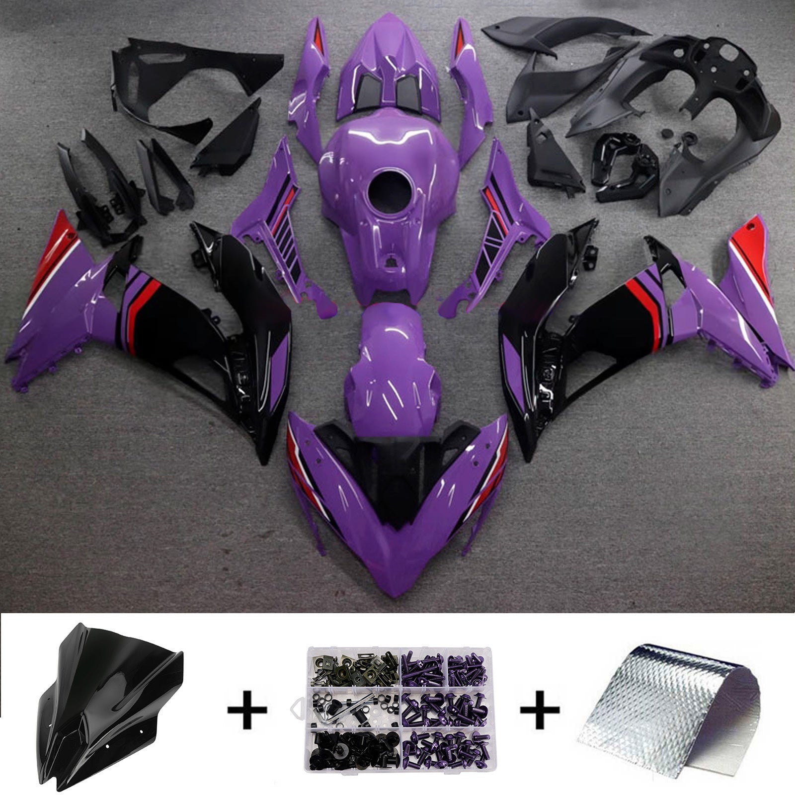 Amotopart 2017-2019 Kawasaki ER6F/Ninja650R Purple Black Red Fairing Kit