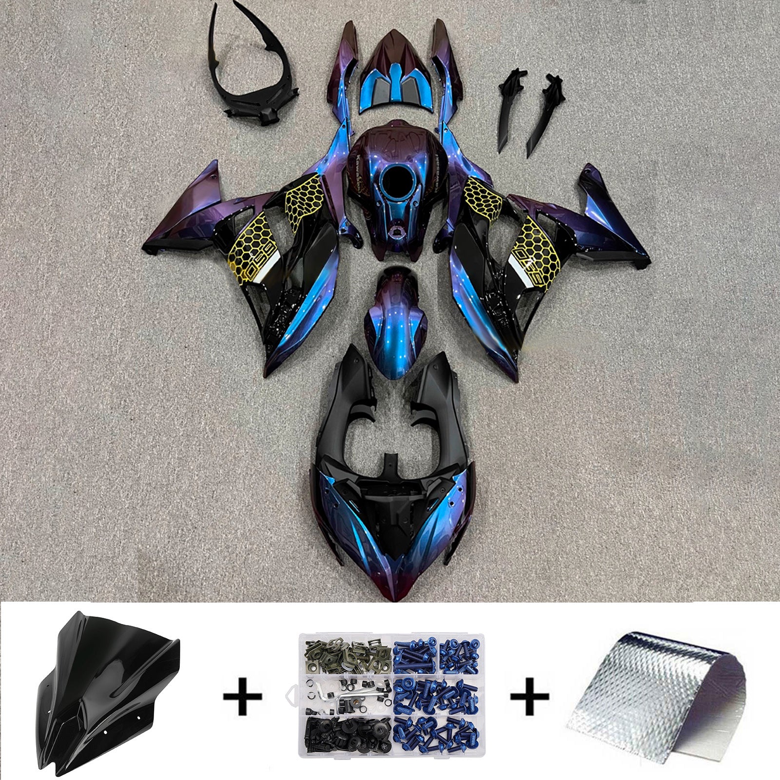 Amotopart 2017-2019 Kawasaki ER6F/Ninja650R Blue Purple Black Chameleon Fairing Kit