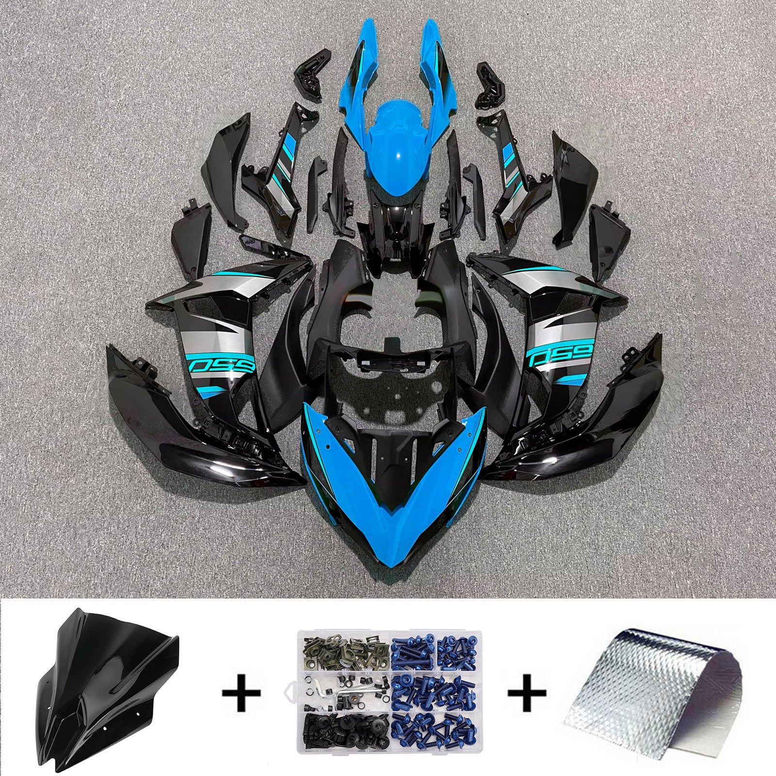 Amotopart 2017-2019 Kawasaki ER6F/Ninja650R Black Blue Fairing Kit
