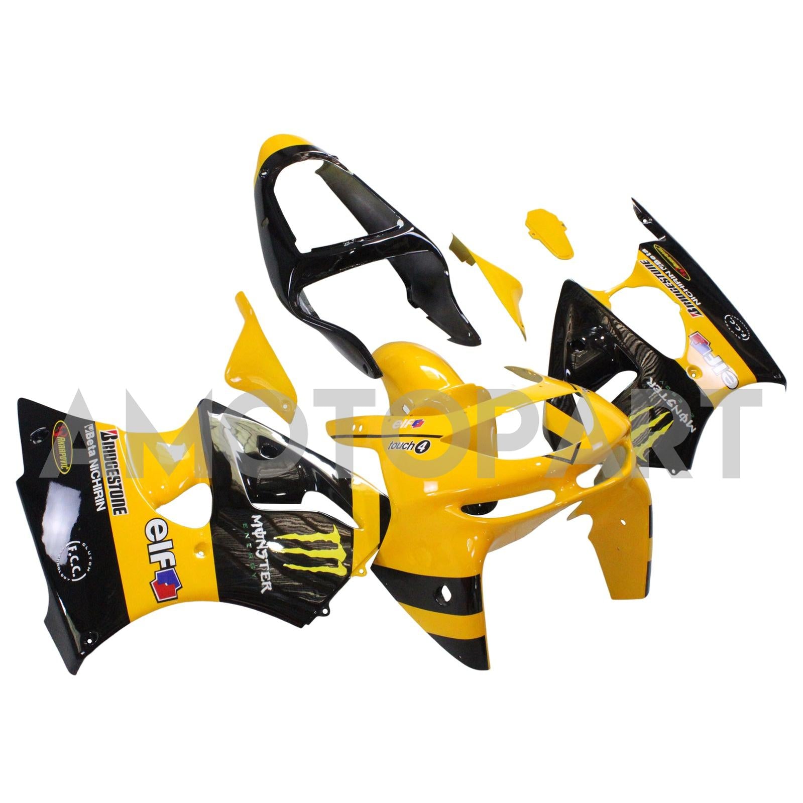 AMOTOPART KAWASAKI ZX6R 1998-1999 Yellow & Black Fairing Kit