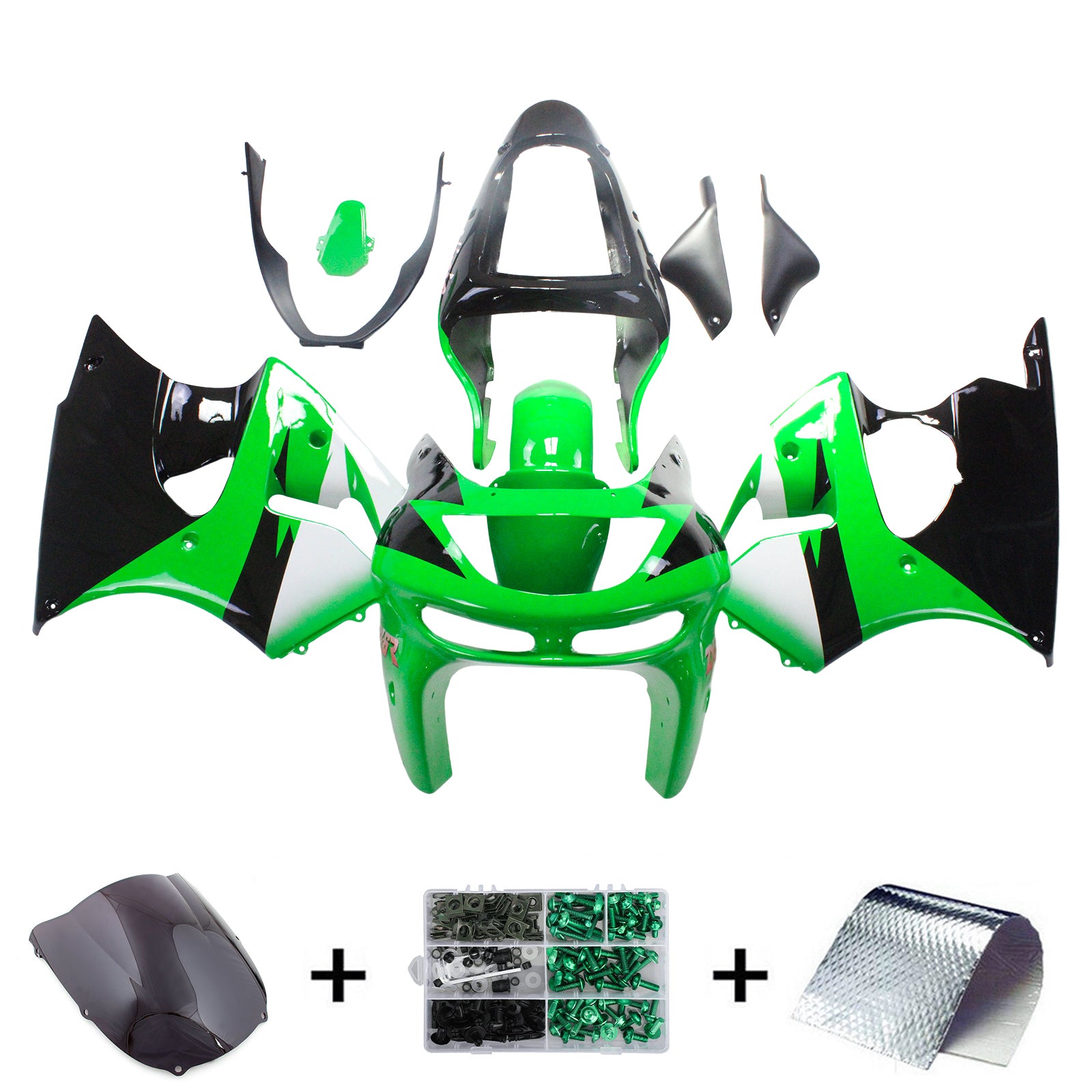 Amotopart Kawasaki ZX6R 1998-1999 Kit de carenado verde negro