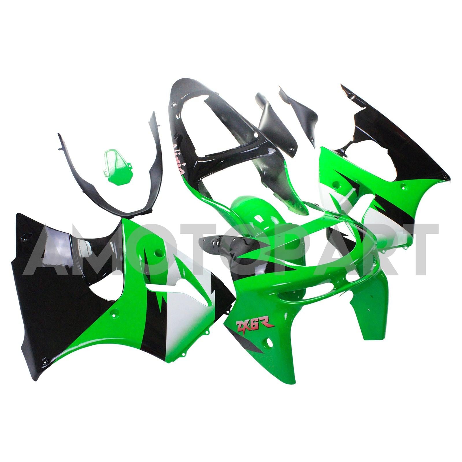 Amotopart Kawasaki ZX6R 1998-1999 Kit de carenagem preta verde