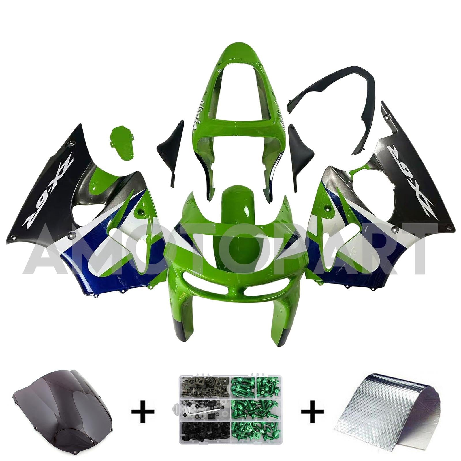 Amotopart 1998-1999 Kawasaki ZX6R Green&Black Style3 Fairing Kit
