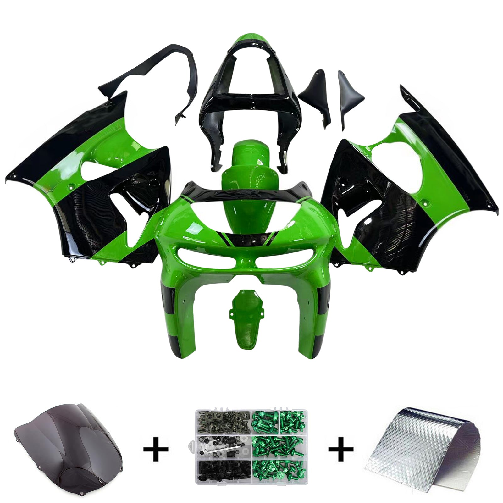 Amotopart 1998-1999 Kawasaki ZX6R Green & Black Style2 Fairing Kit