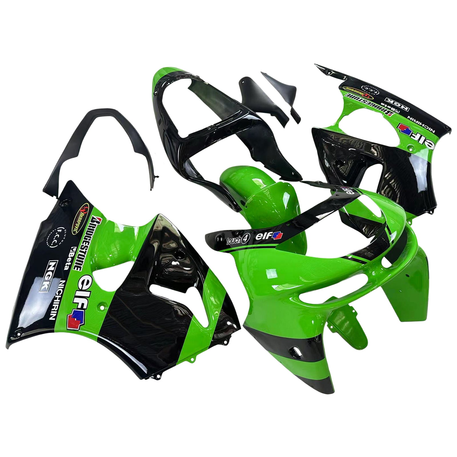 Amotopart 1998-1999 Kawasaki ZX6R Green&Black Style2 Fairing Kit