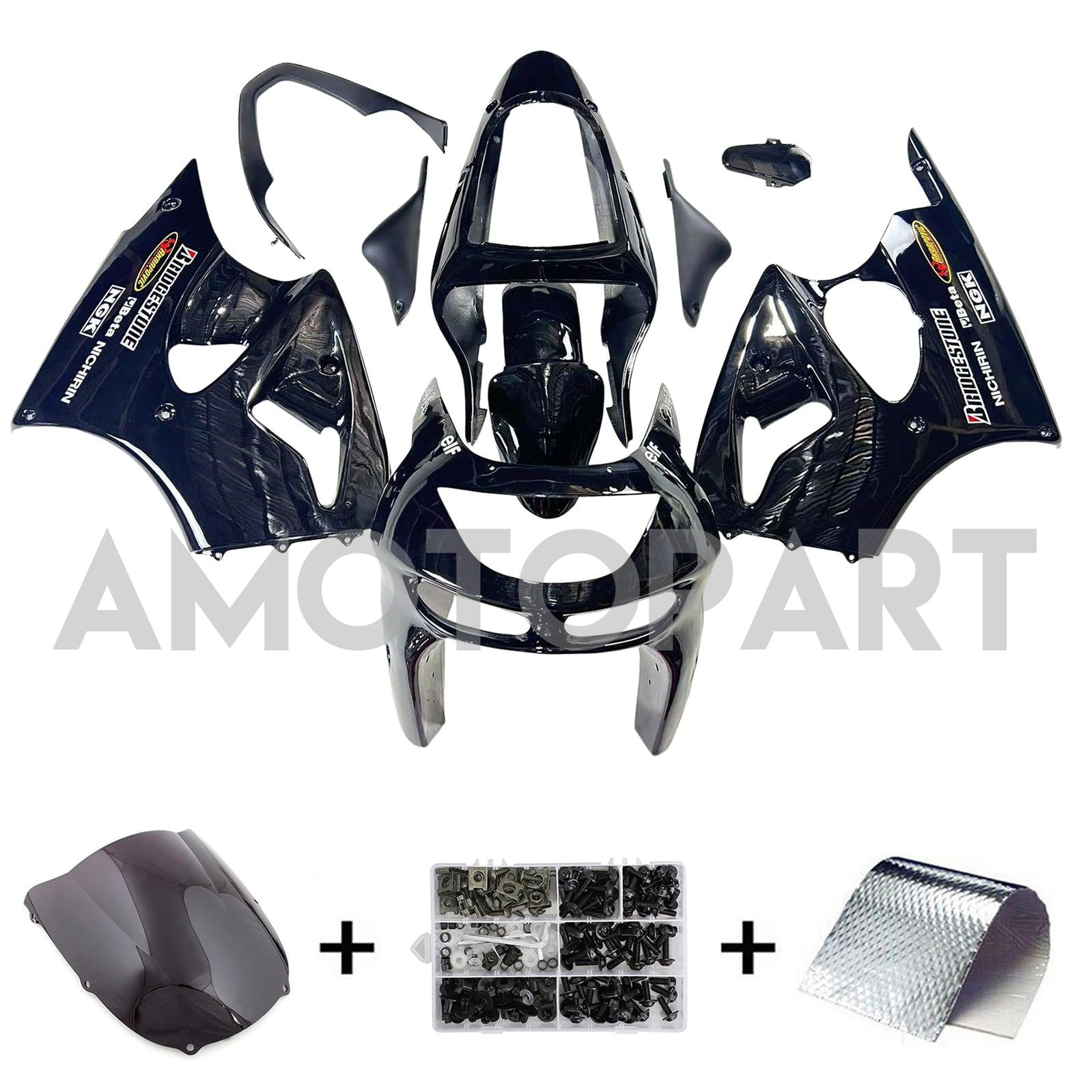 Amotopart 1998-1999 Kawasaki ZX6R Black Fairing Kit