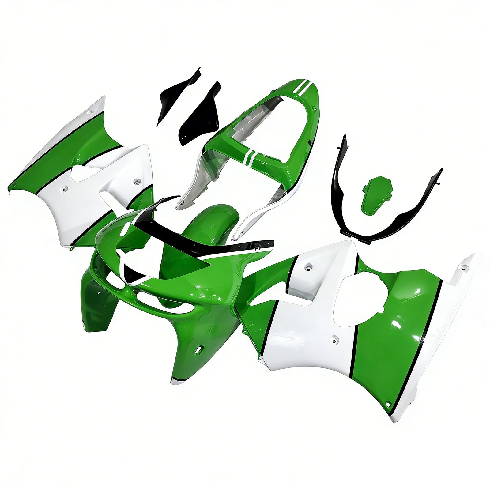 Amotopart 1998–1999 Kawasaki ZX6R Weiß-Grün-Verkleidungsset
