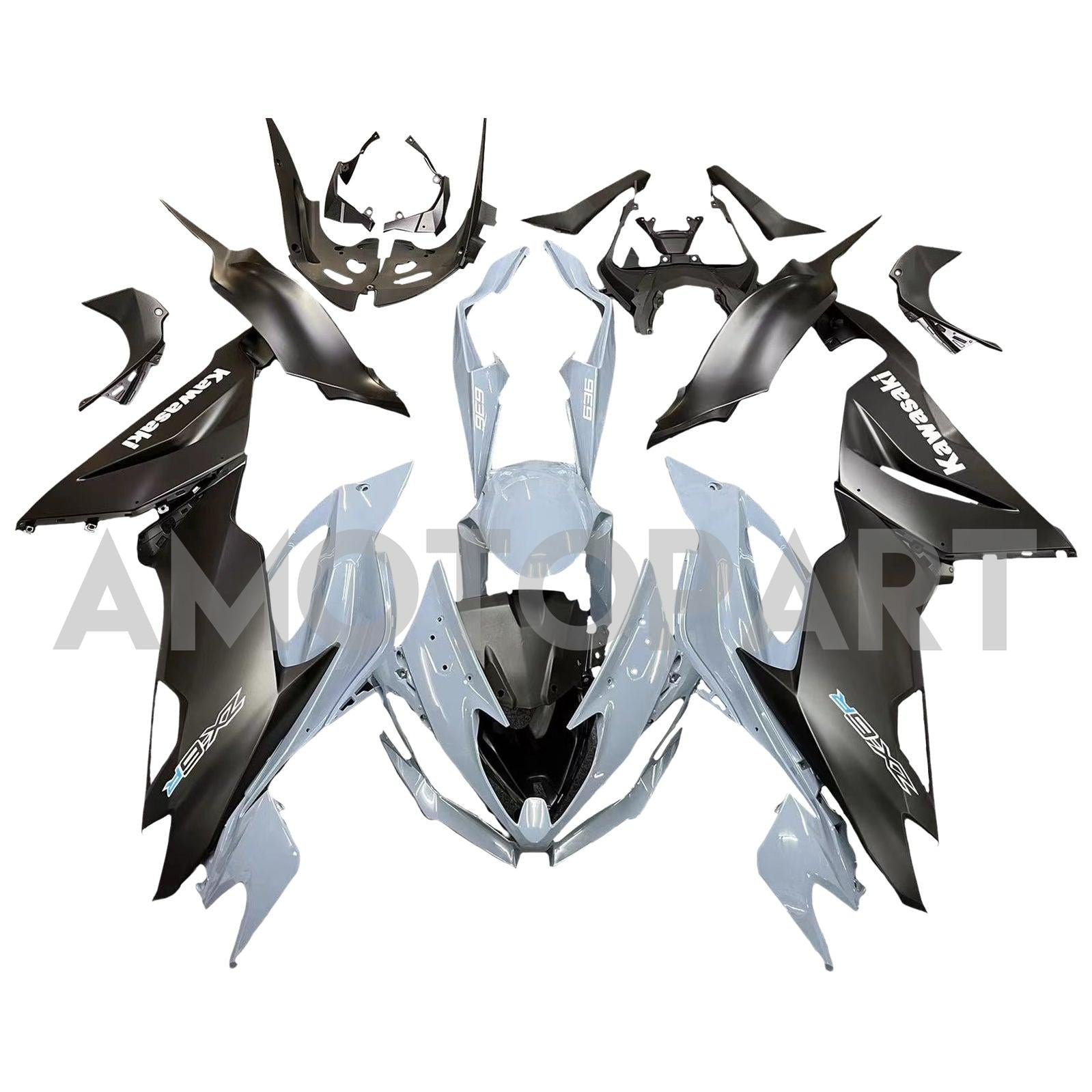 Amotopart Kawasaki ZX6R 2019-2023 Grey Black Fairing Kit