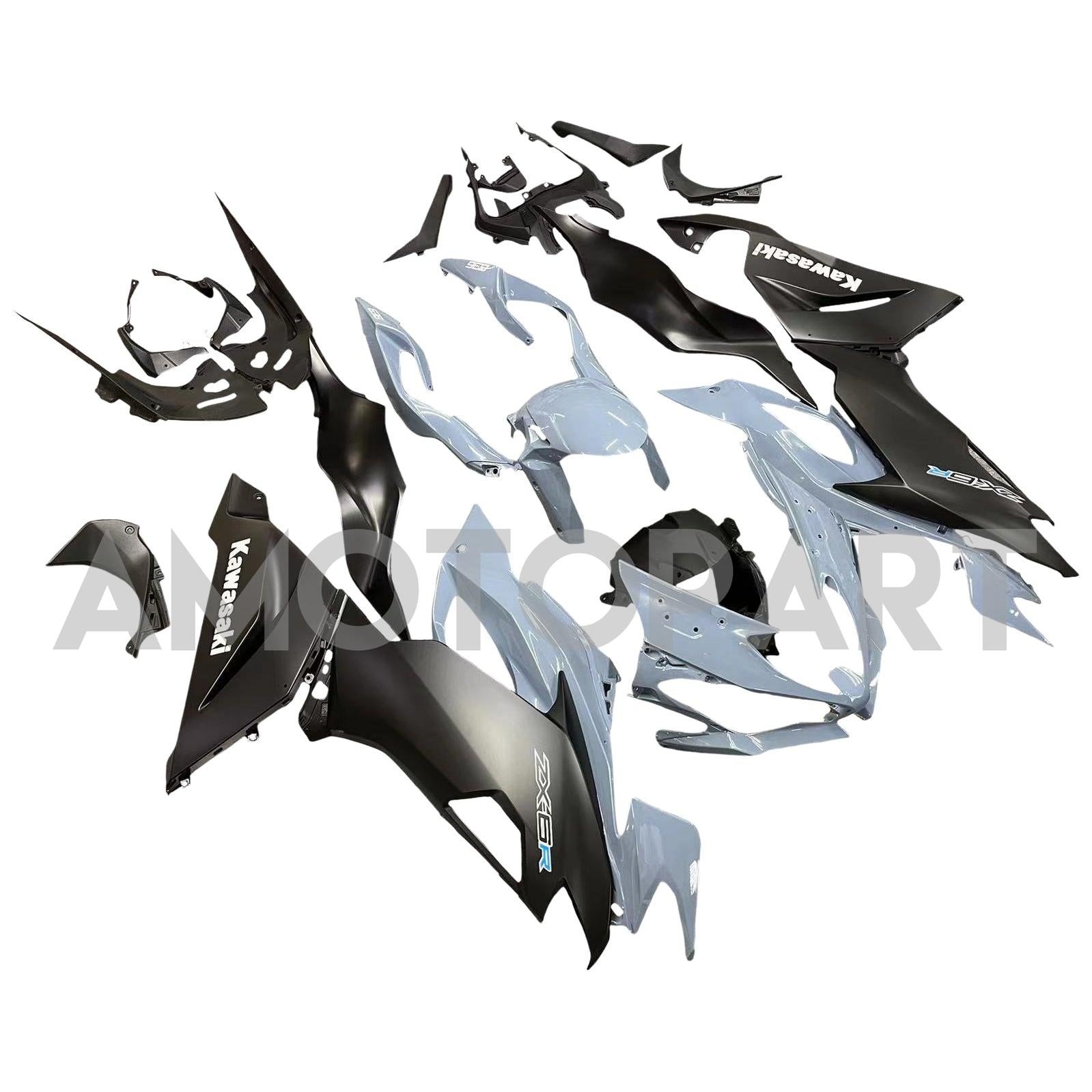 Amotopart Kawasaki ZX6R 2019-2023 Gray Black Fairing Kit