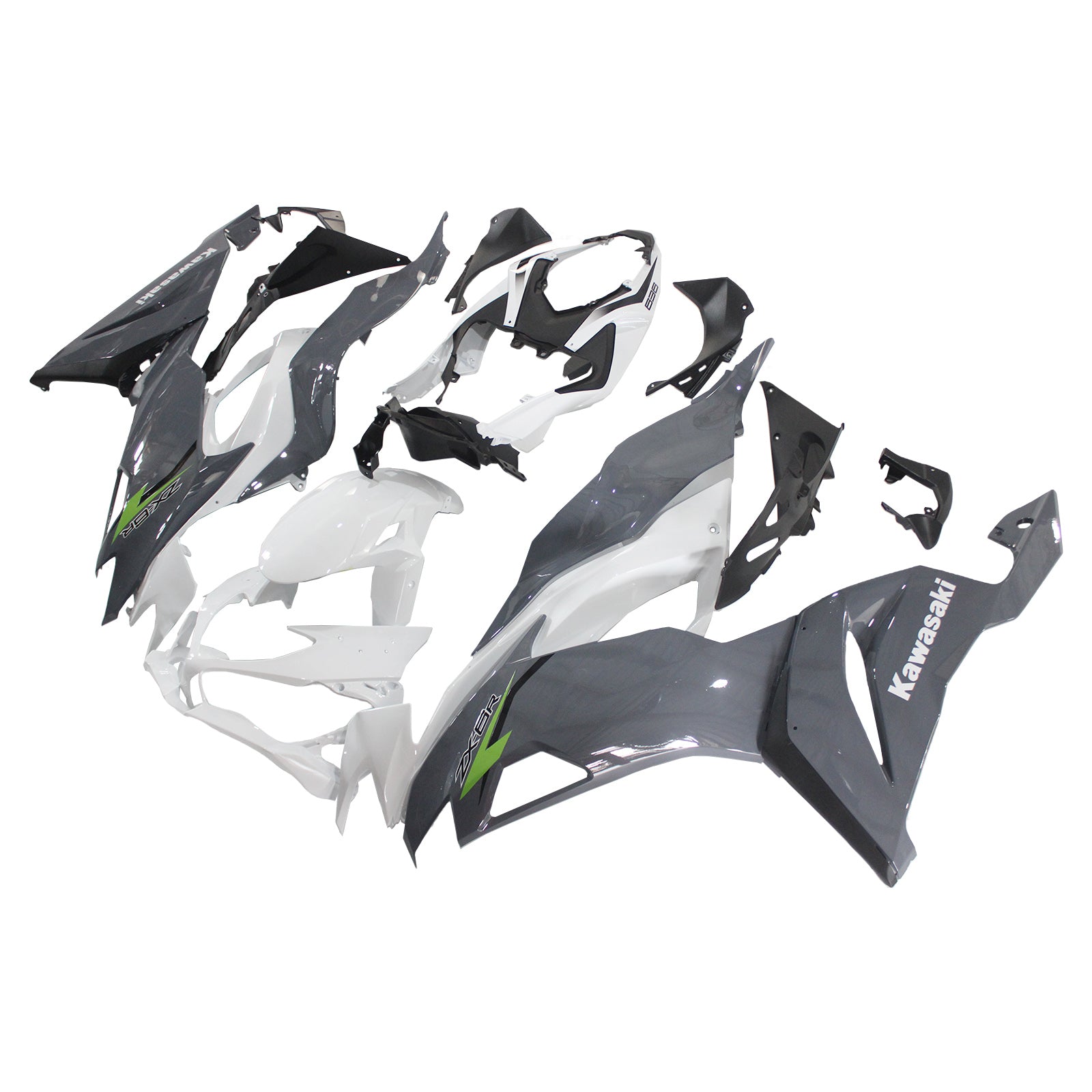 Amotopart 2019-2023 Kawasaki ZX6R White Gray Fairing Kit