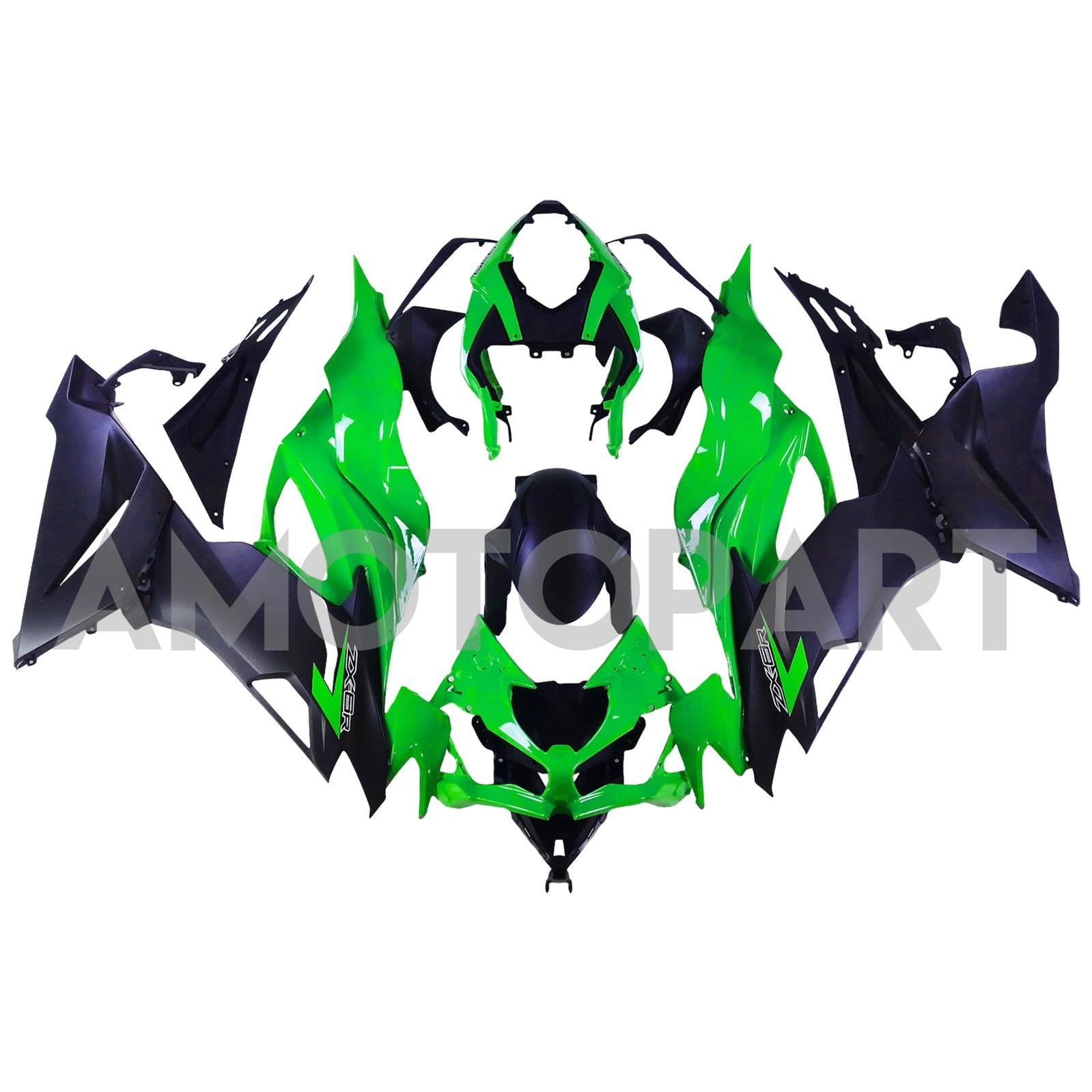 Amotopart Kawasaki 2019-2023 ZX6R Black Green Fairing Kit