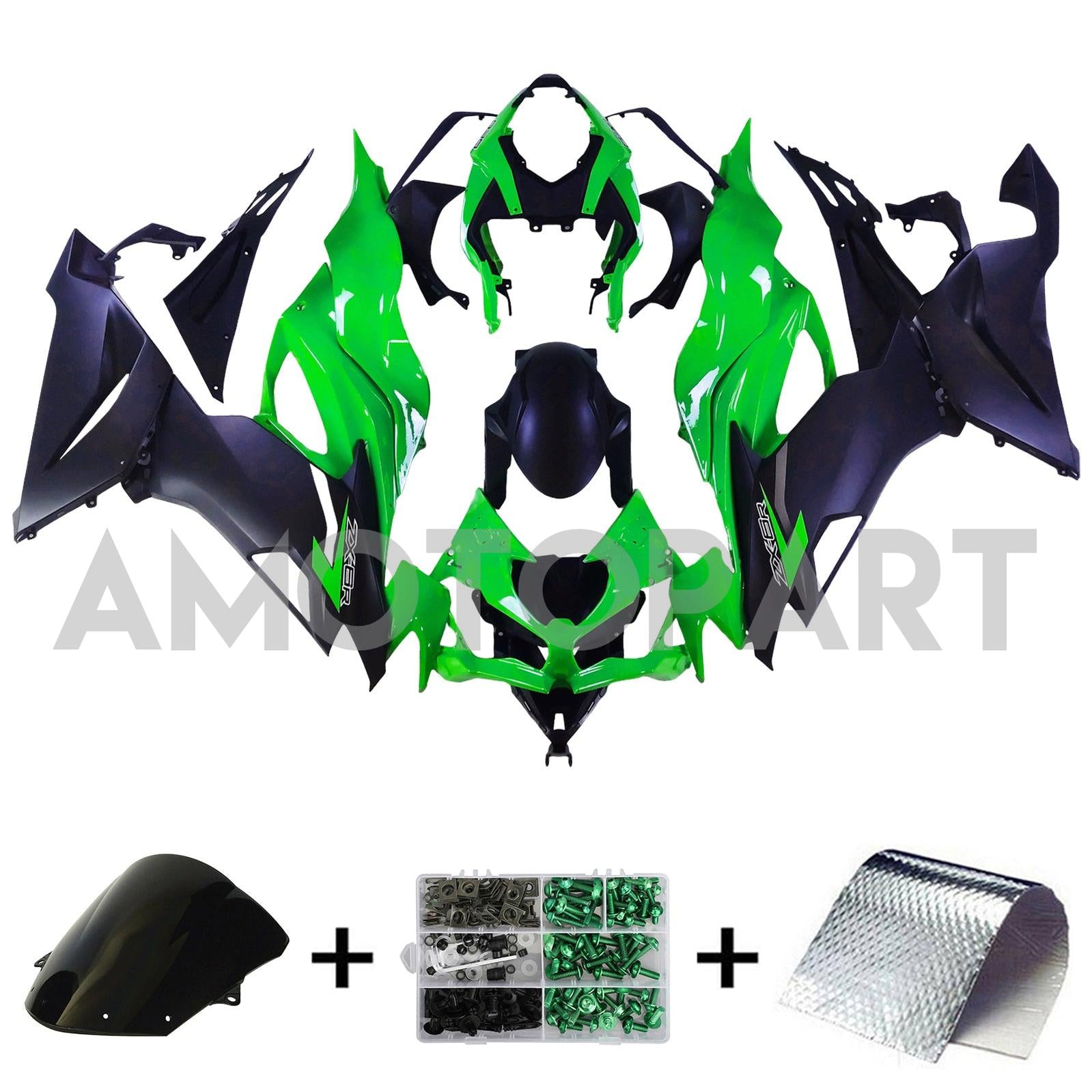 Amotopart Kawasaki 2019-2023 ZX6R Black Green Fairing Kit